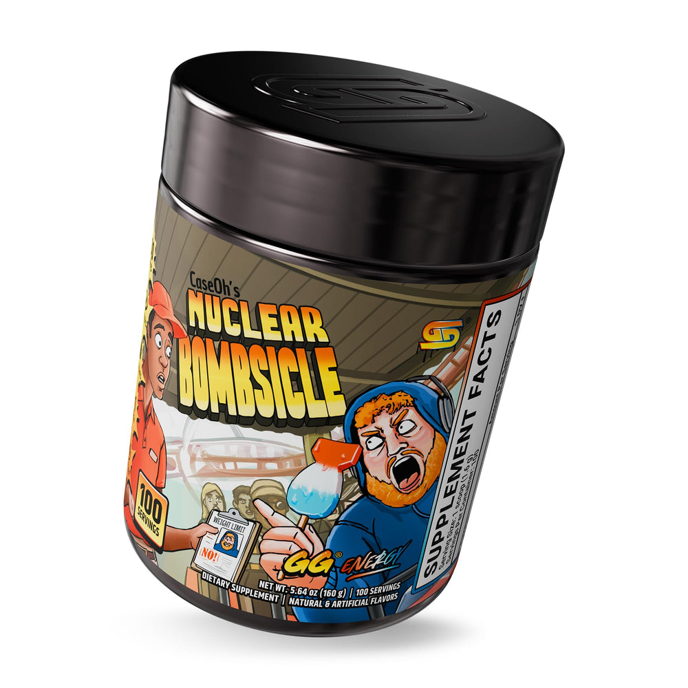 Gamer Supps GG CaseOh Nuclear Bombsicle blue raspberry powder for steady, no-crash focus.