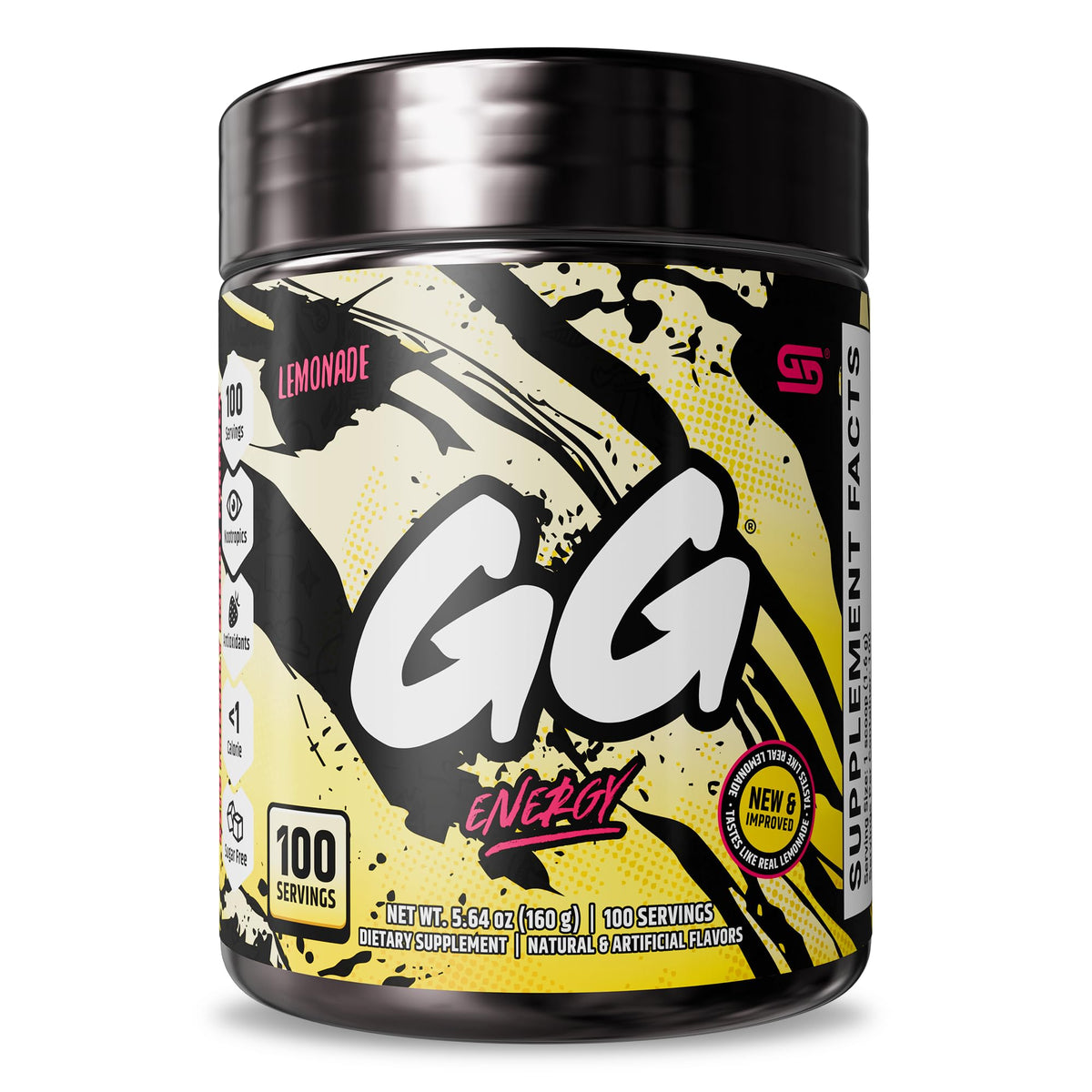 Gamer Supps GG Lemonade bottle-front, keto-friendly energy for focused gaming sessions.