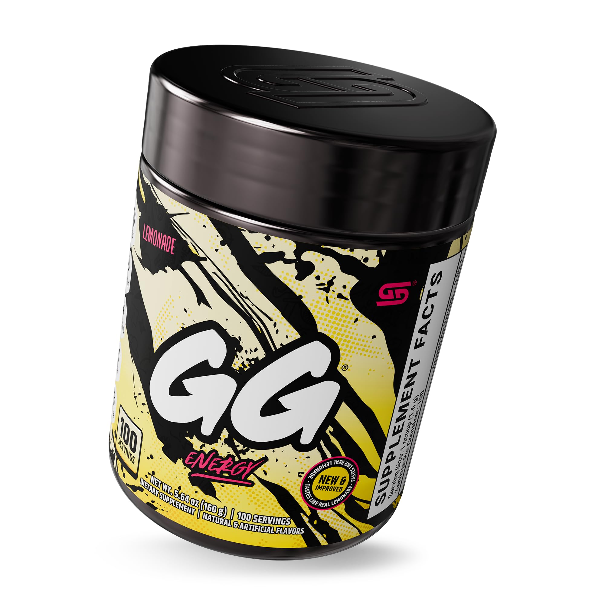 Gamer Supps GG Lemonade serving-dish shows servings and zero sugar benefits.