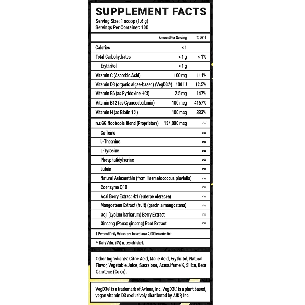 Gamer Supps GG Lemonade tub-label emphasizes vitamins and no fillers for daily use.