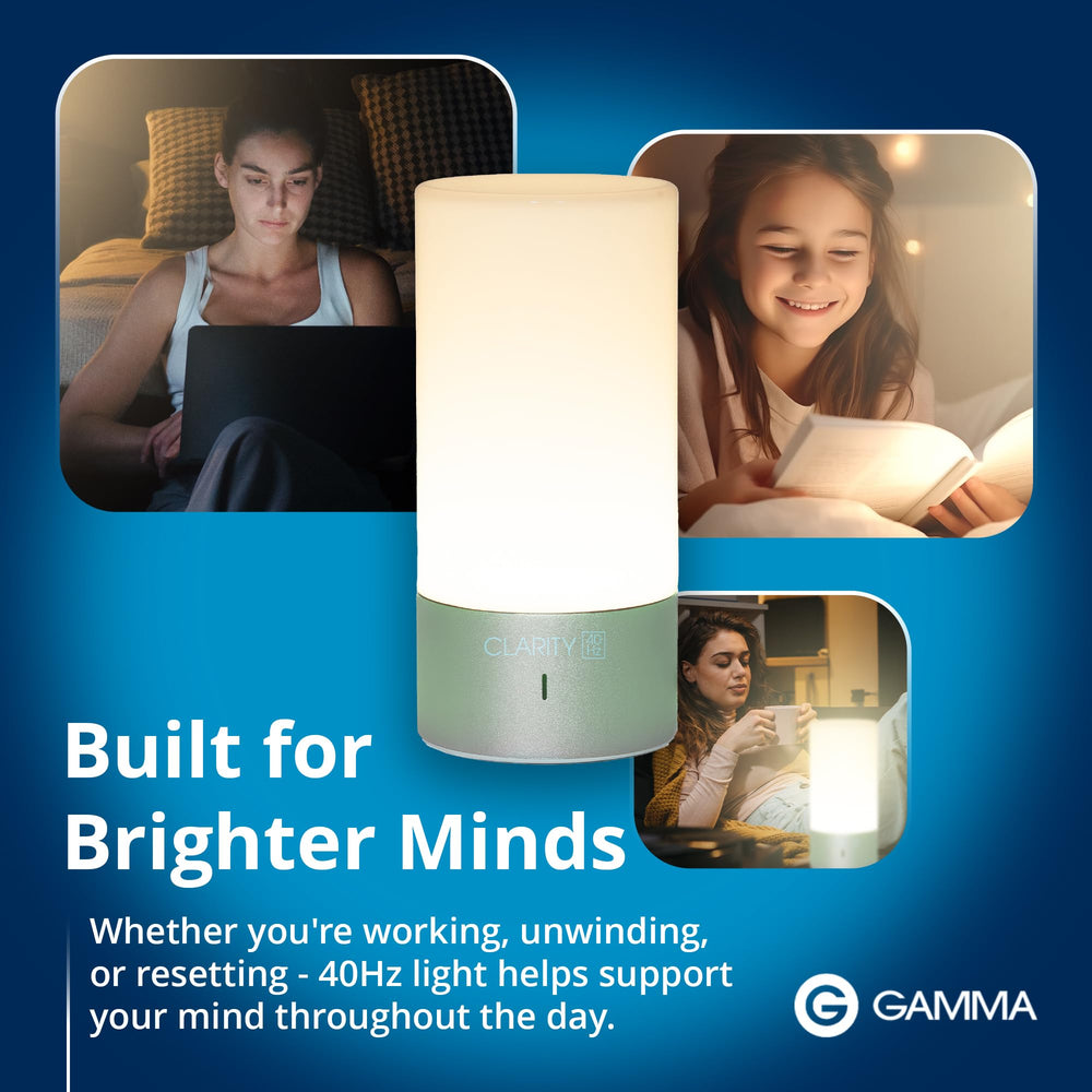 Gamma Clarity 40Hz lamp bedside setup for gentle daily sessions