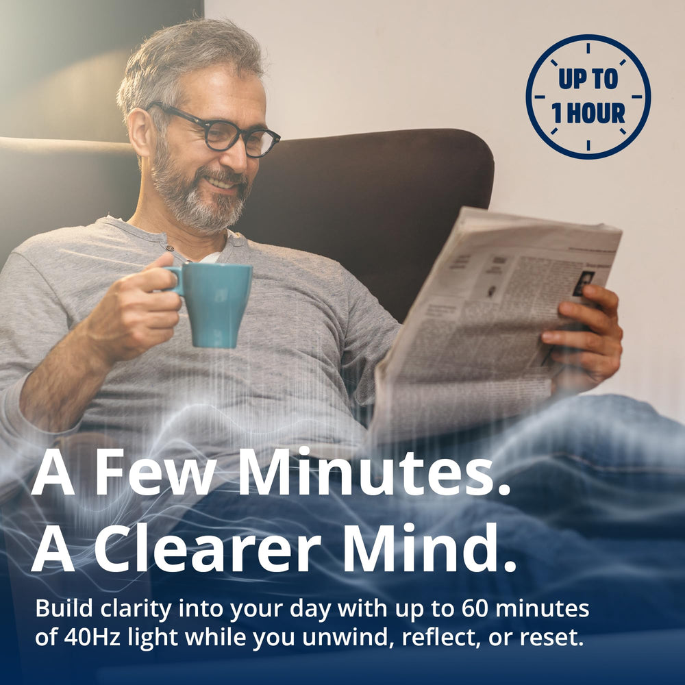 Gamma Clarity 40Hz lamp in living room supports routine light therapy