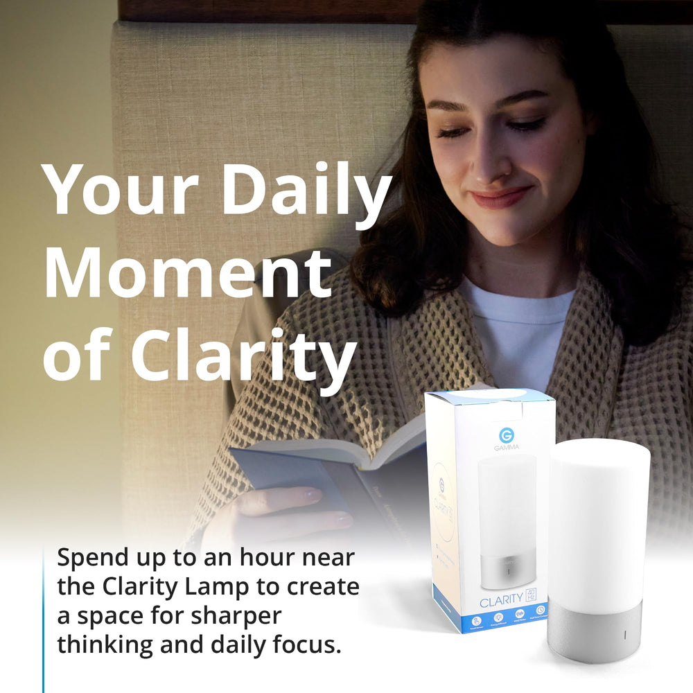 Gamma Clarity 40Hz lamp side-lit glow supports calm wakeful evenings