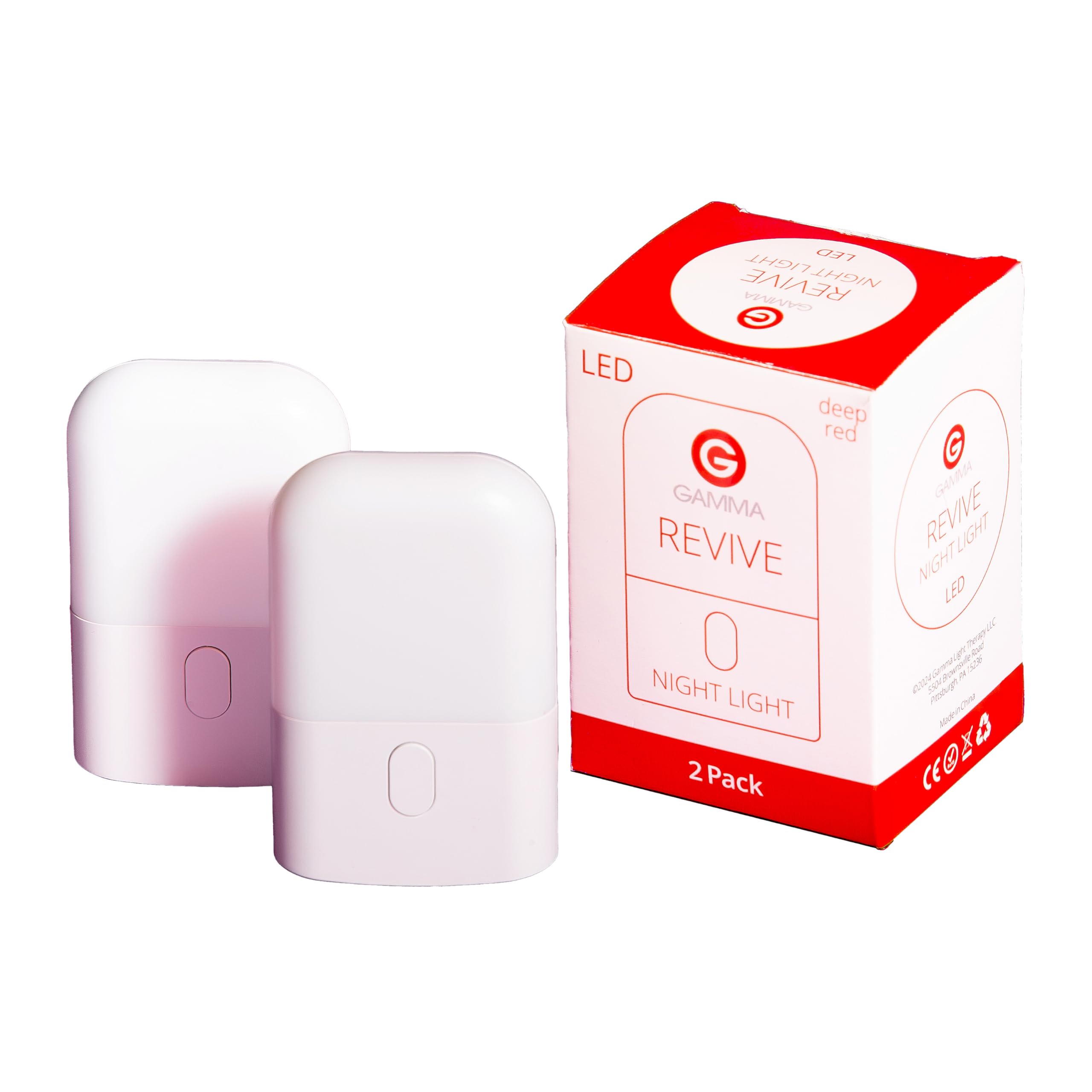 Gamma Revive 670nm night light on wall with a gentle glow for soothing evenings.