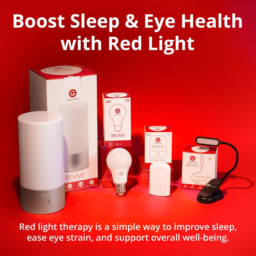 Gamma Revive brand device highlights science-backed sleep-friendly lighting approach.