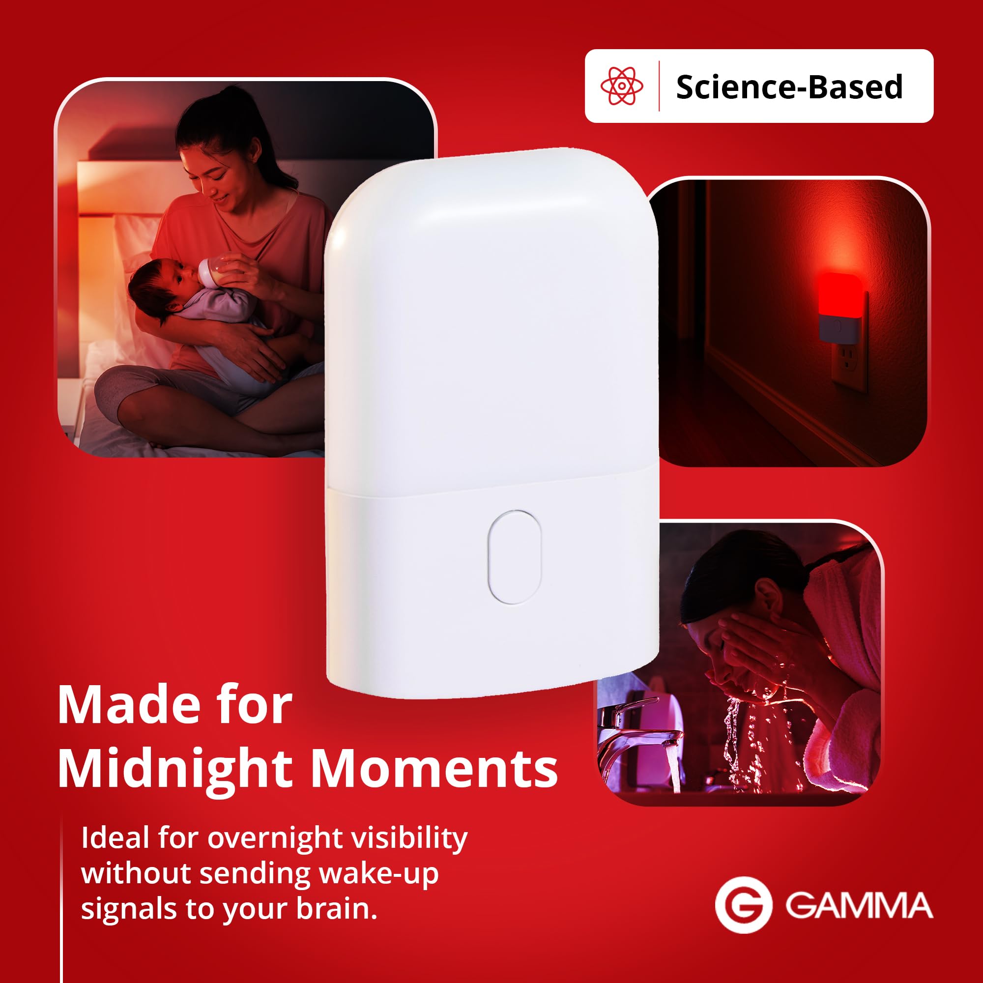 Gamma Revive energy-saving night light designed for long overnight use.