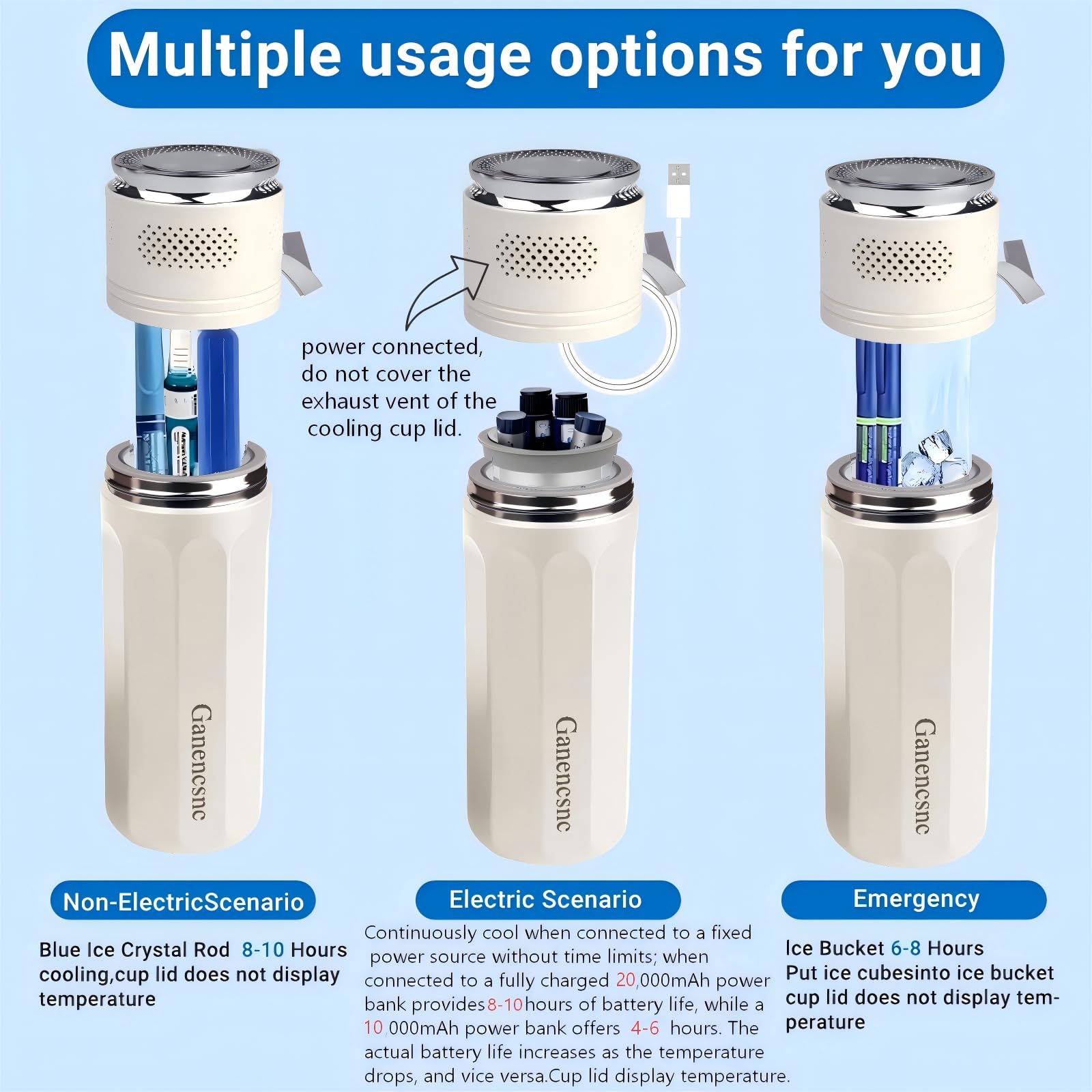 Ganencsnc large-capacity storage fits six insulin pens or twenty cartridges.