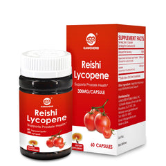 GANOHERB Lycopene and Reishi bottle supporting daily wellness with quick-release capsules.