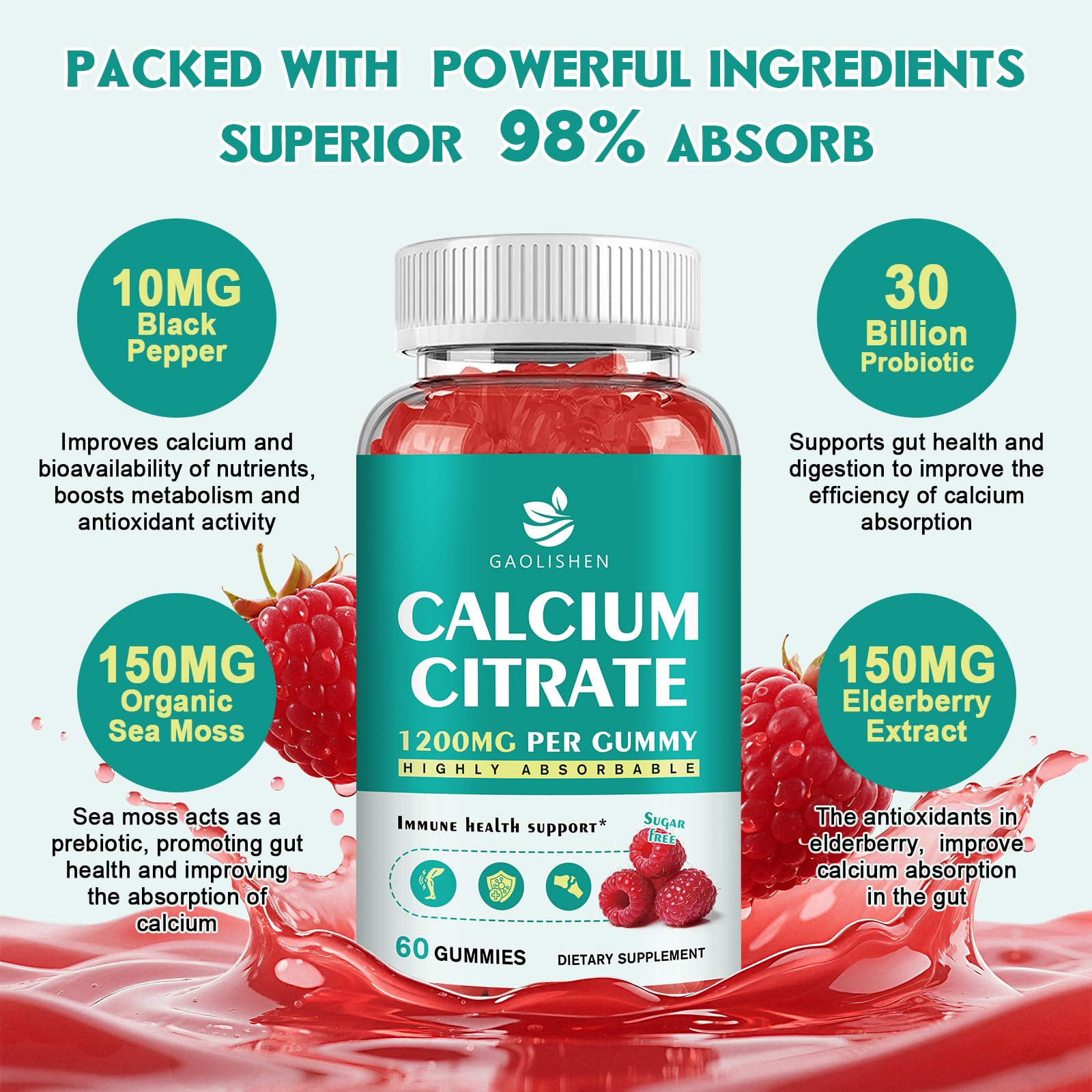 Two GAOLISHEN gummies daily for calcium intake.