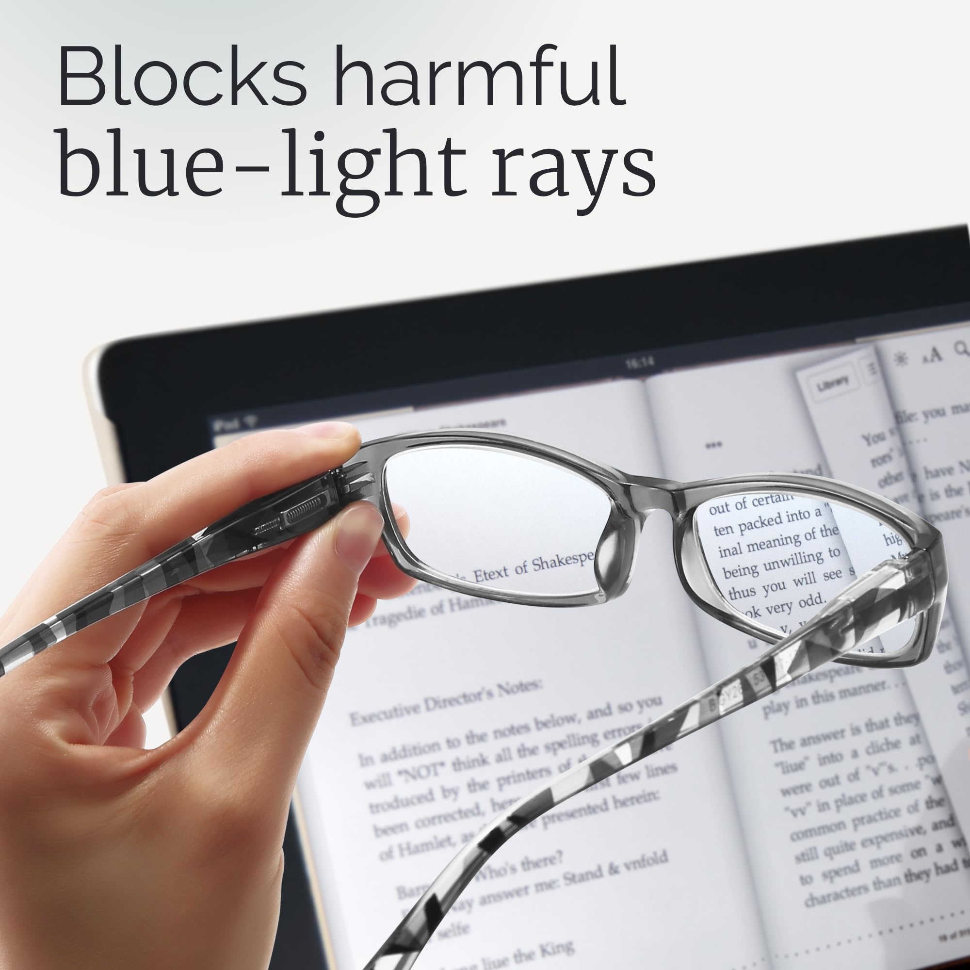 Gaoye spring hinge design for comfortable long wear during reading.
