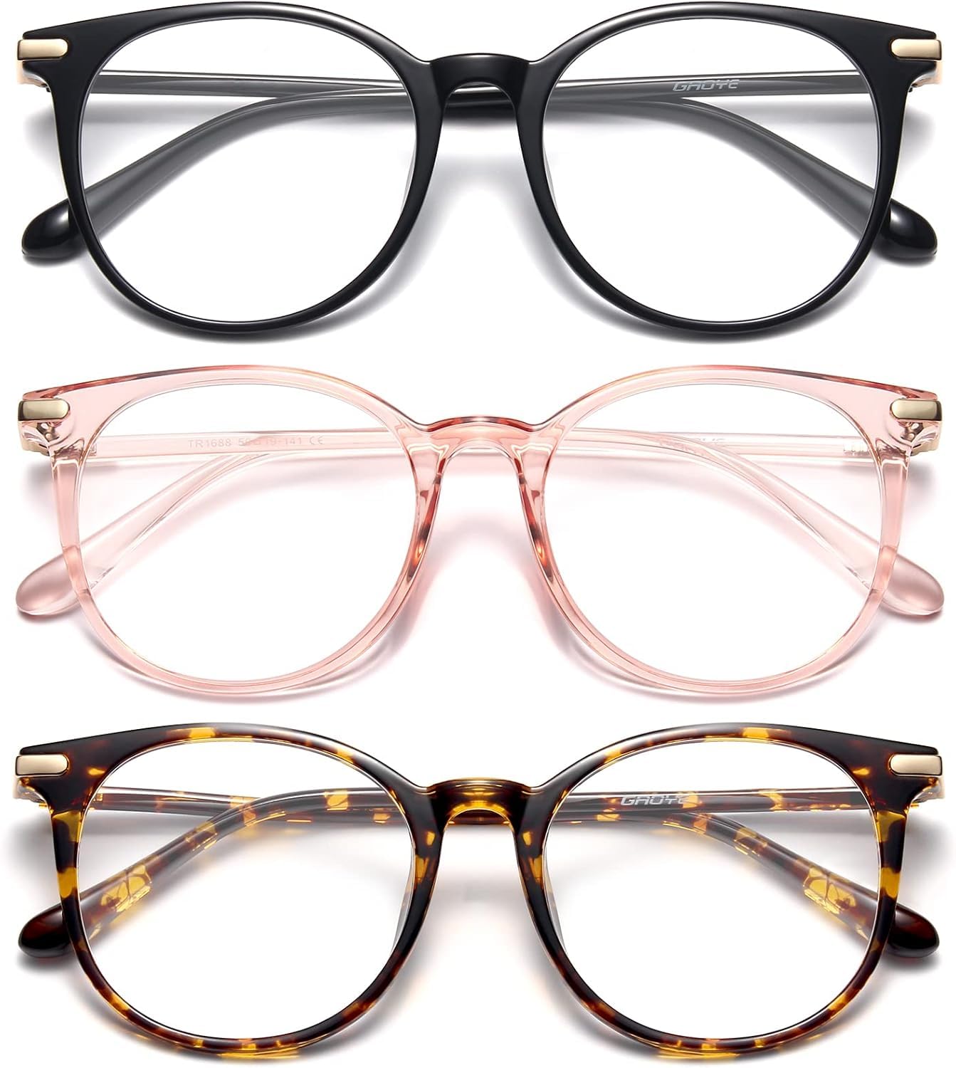 Gaoye blue light blocking glasses with black-pink retro round frame for daily eye comfort.
