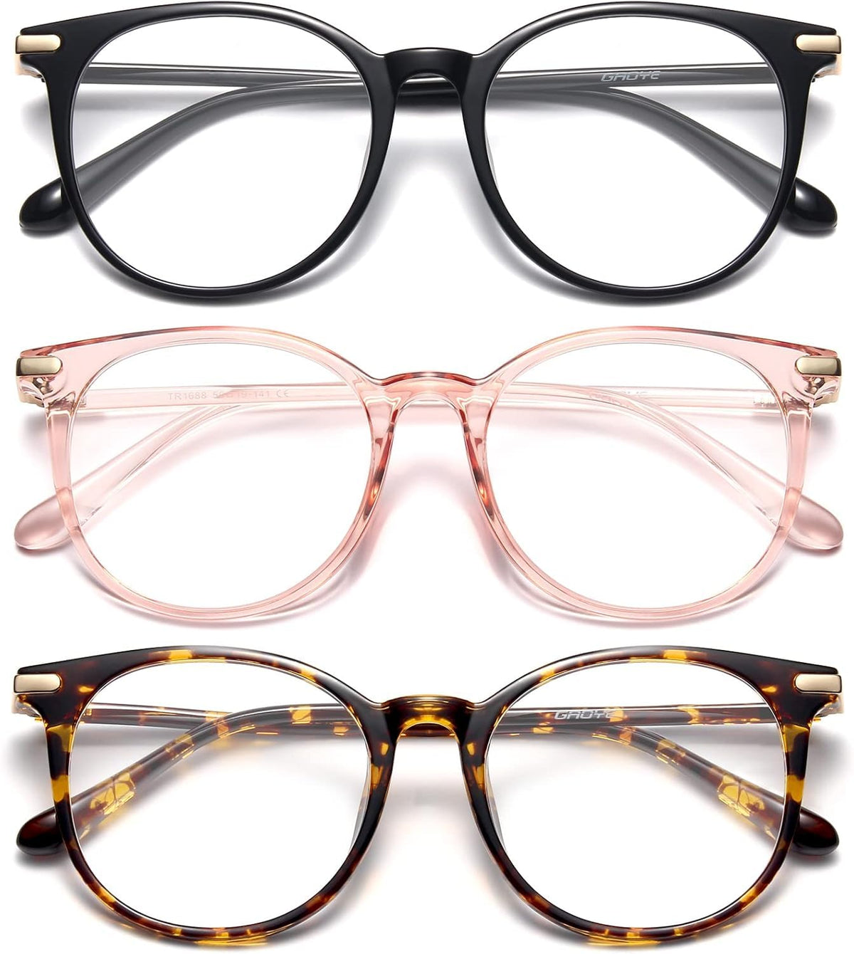 Gaoye blue light blocking glasses with black-pink retro round frame for daily eye comfort.