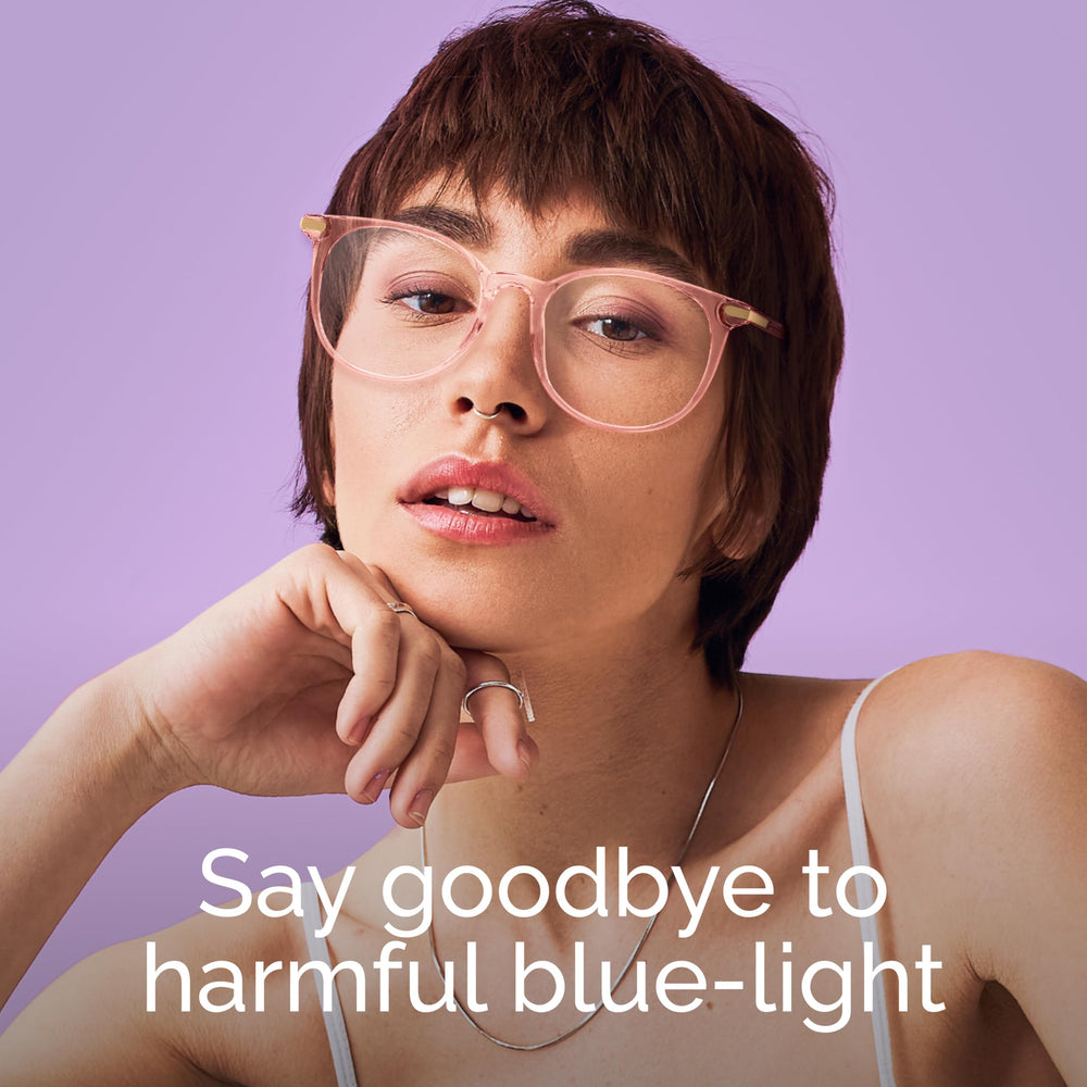 Gaoye blue light blocking glasses pink frame side profile lightweight all-day wear