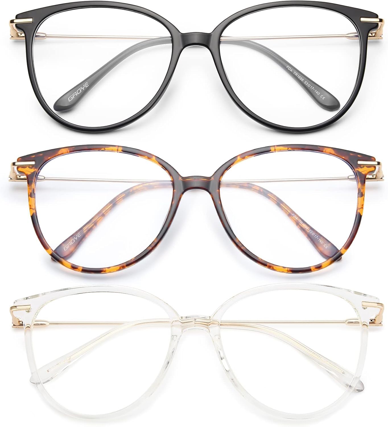 Gaoye blue light blocking glasses with round TR90 frame and metal arms for all-day comfort.