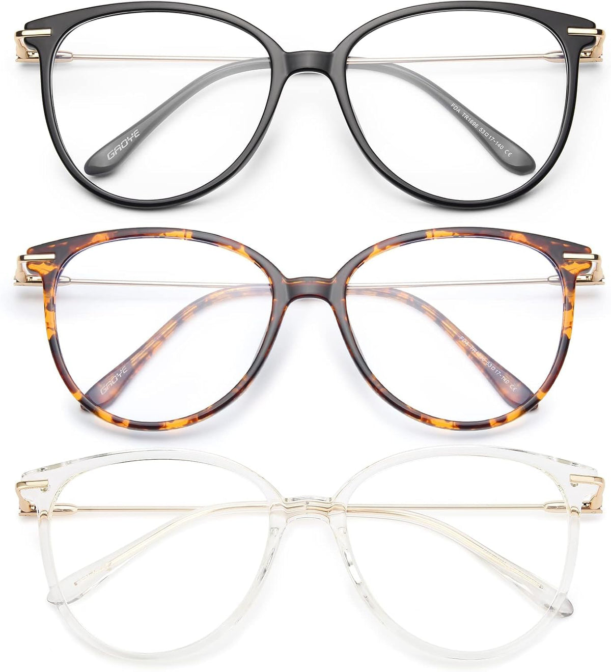 Gaoye blue light blocking glasses with round TR90 frame and metal arms for all-day comfort.