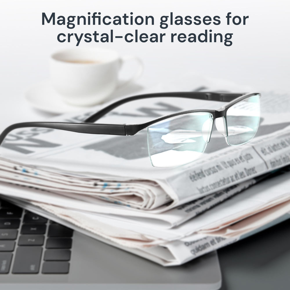 Gaoye blue light filtering reading glasses for men at a desk.