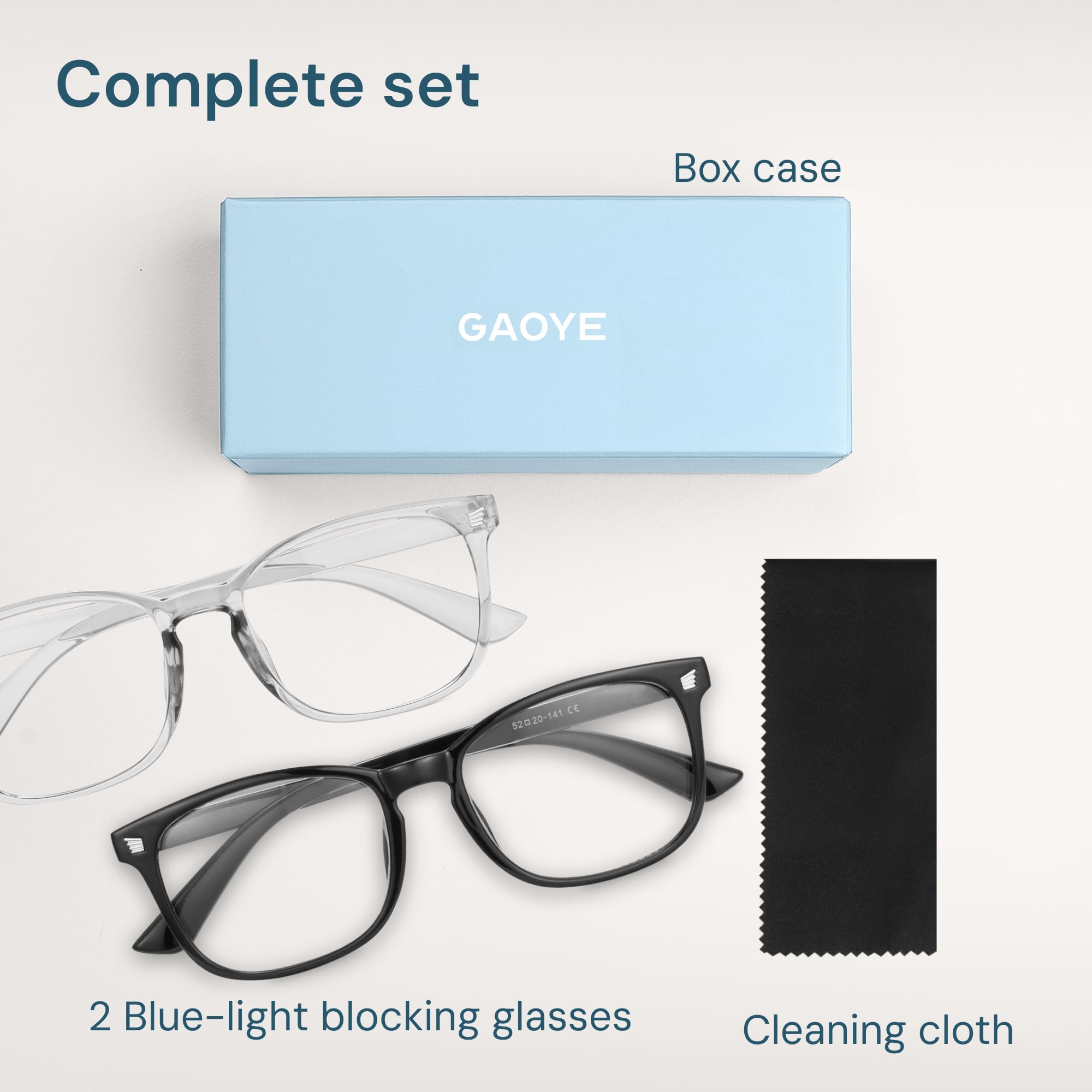 Gaoye blue light glasses on desk setup with monitor and keyboard