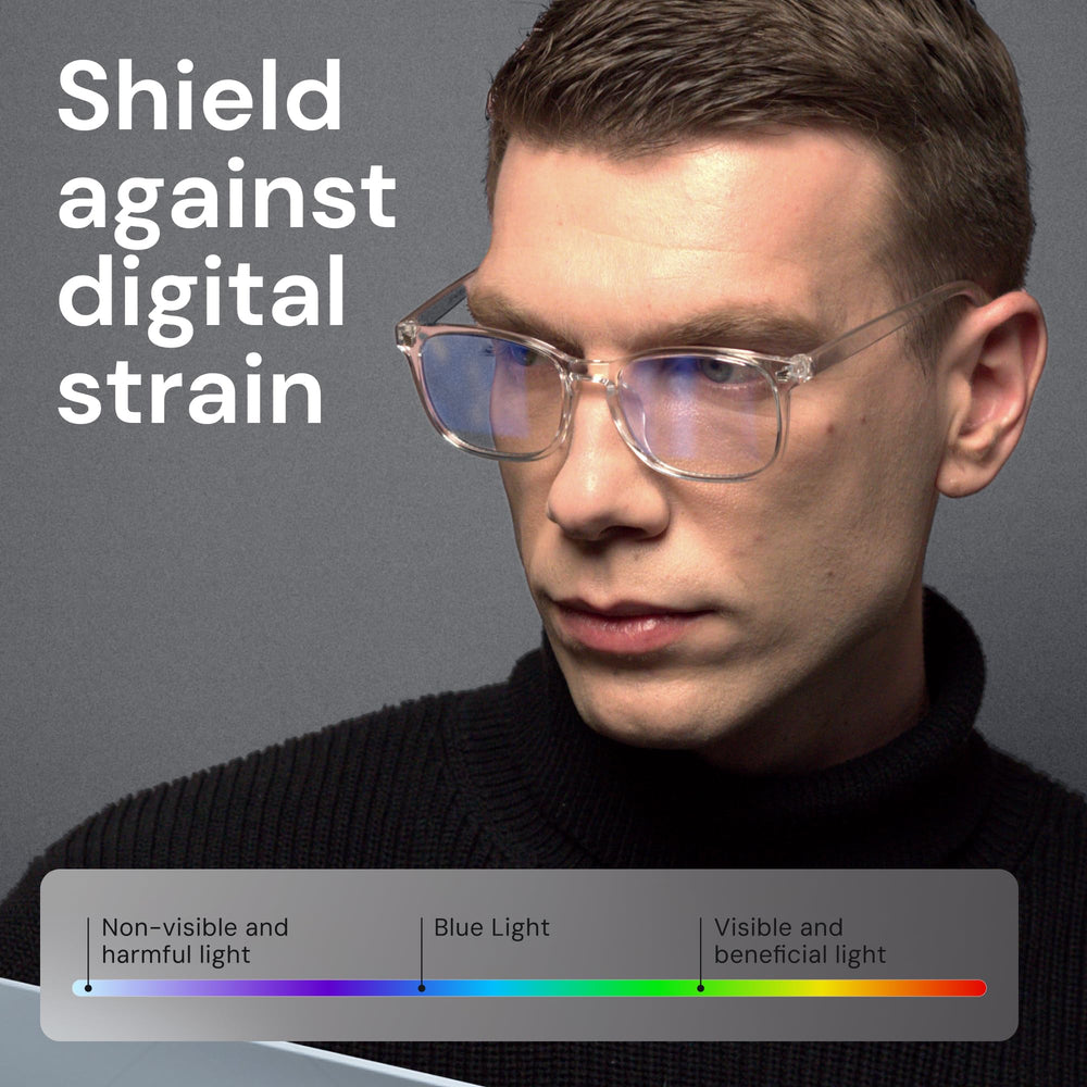 Gaoye blue light glasses on a desk setup emphasizing screen protection