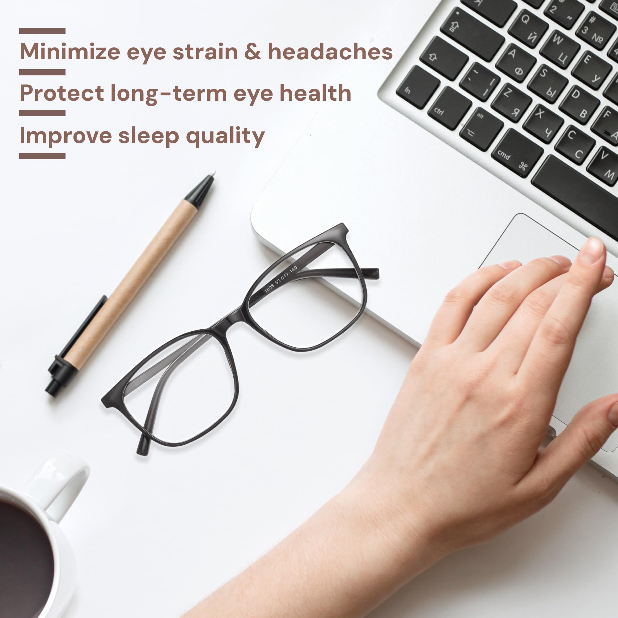 Gaoye blue light glasses on desk setup, ideal for long computer sessions.