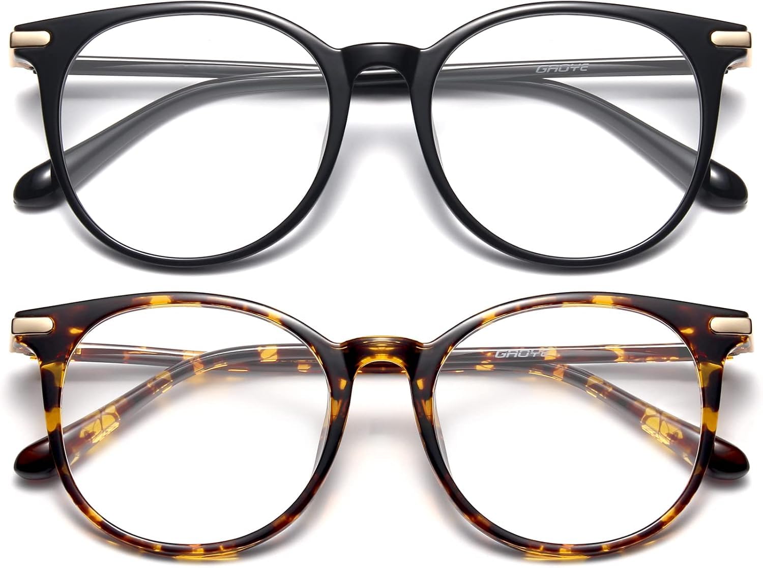 Gaoye blue light blocking round glasses in black-tea-leopard reduce eye strain.