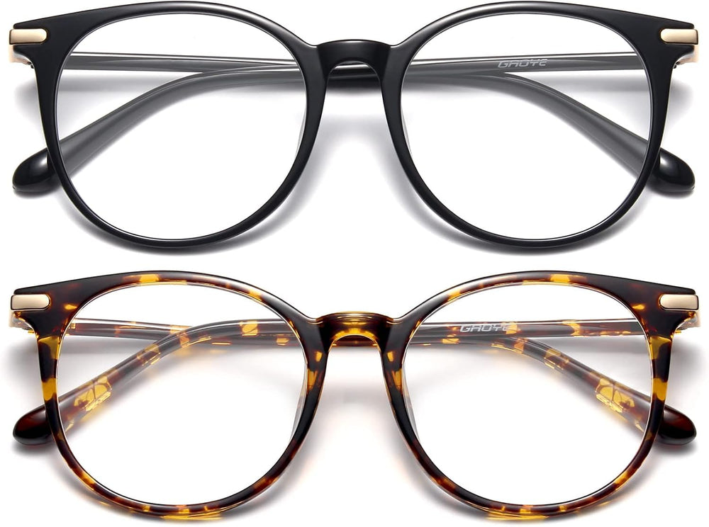 Gaoye blue light blocking round glasses in black-tea-leopard reduce eye strain.
