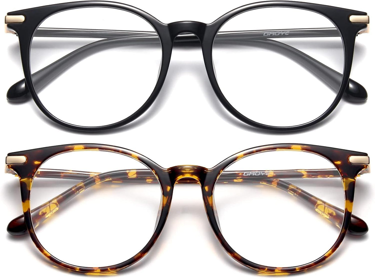 Gaoye blue light blocking round glasses in black-tea-leopard reduce eye strain.
