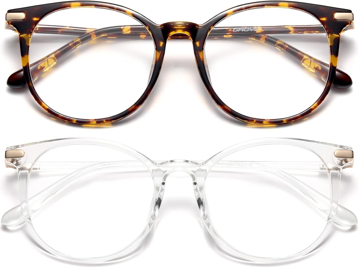 Gaoye Tea Leopard frame blue light glasses on model; eye strain relief