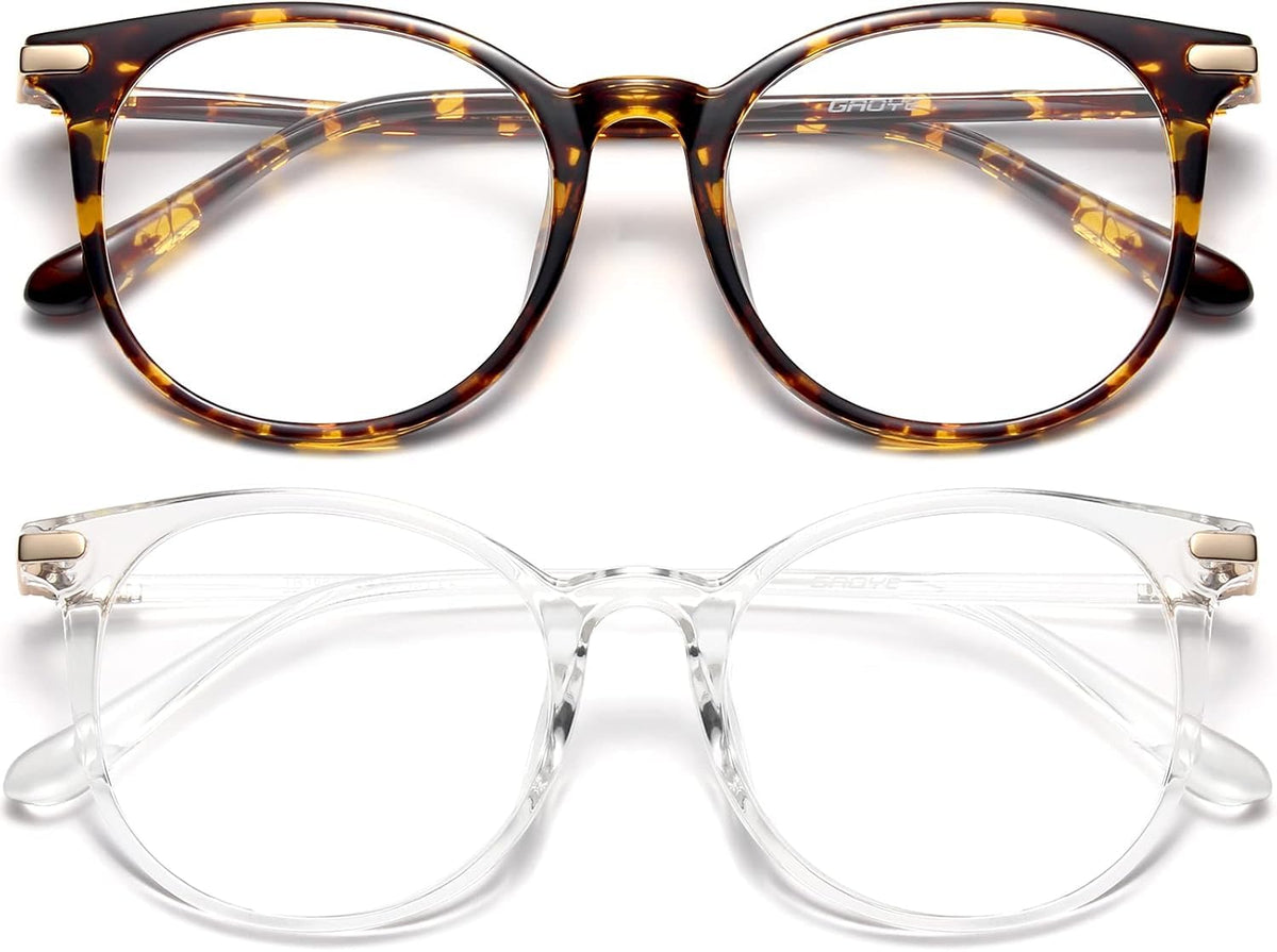 Gaoye Tea Leopard frame blue light glasses on model; eye strain relief
