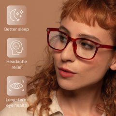Gaoye amber-tinted lens close-up highlighting blue light filtering for screens