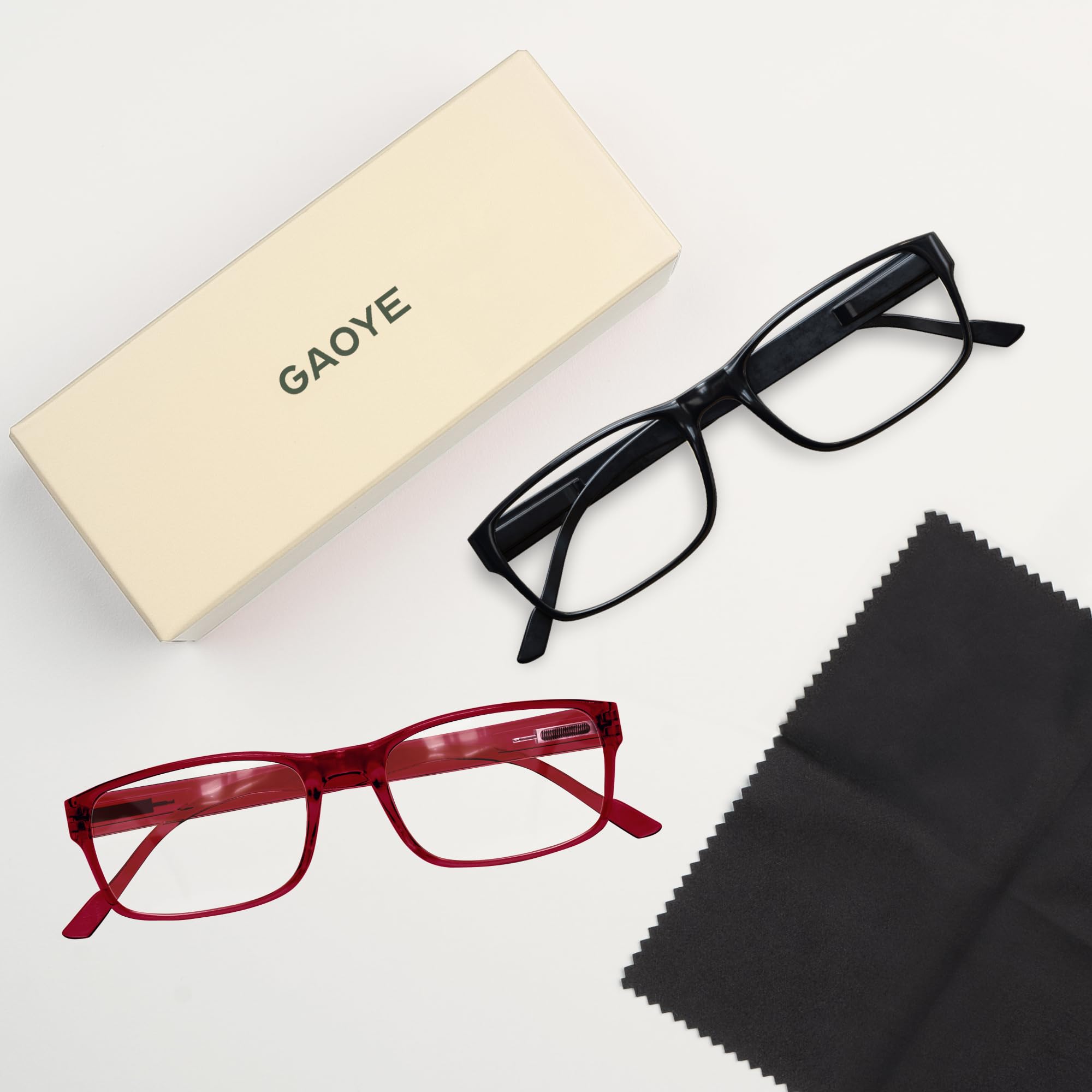 Gaoye reading glasses pictured in a desk setup for work tasks.