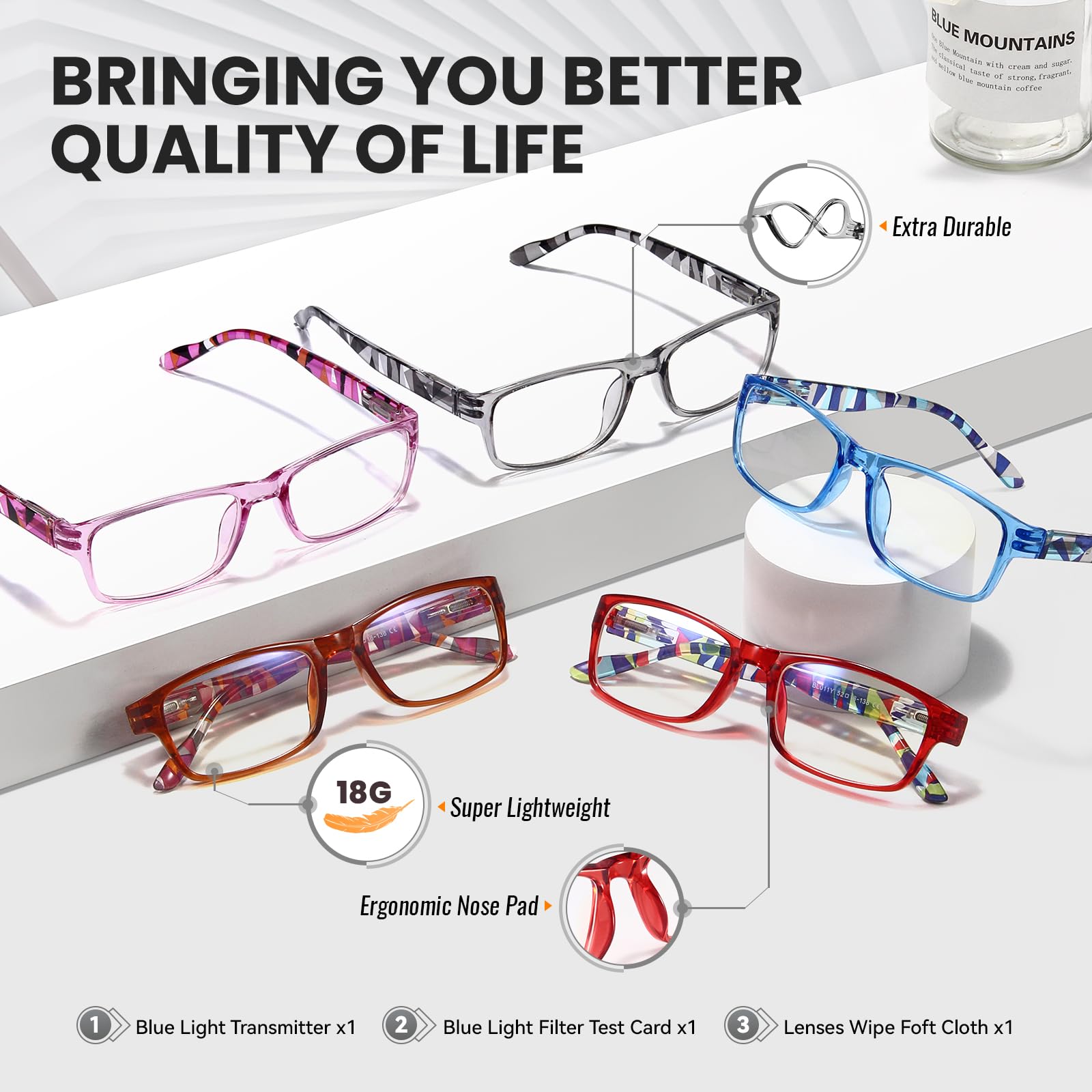 Gaoye lightweight frames ideal for travel and on-the-go reading.