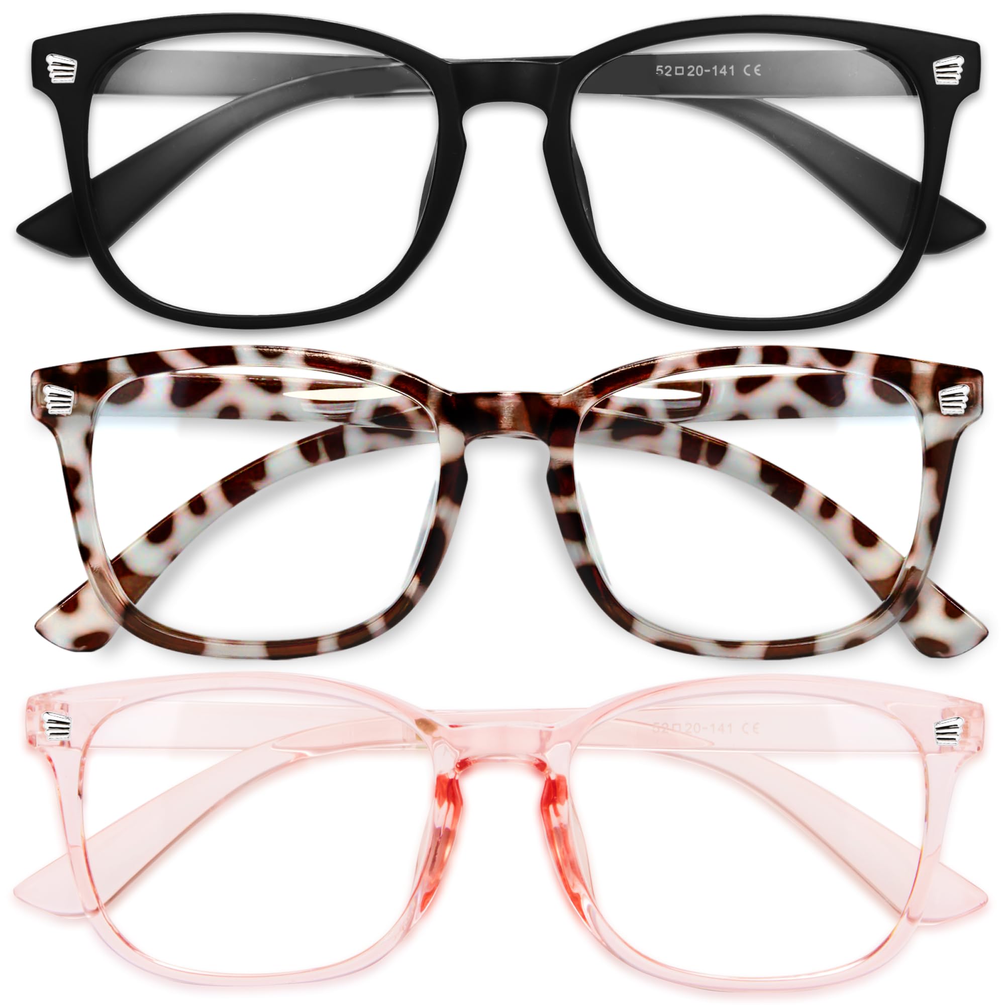 Gaoye stylish blue light glasses for women in a three-pack reduce eye strain during screen use