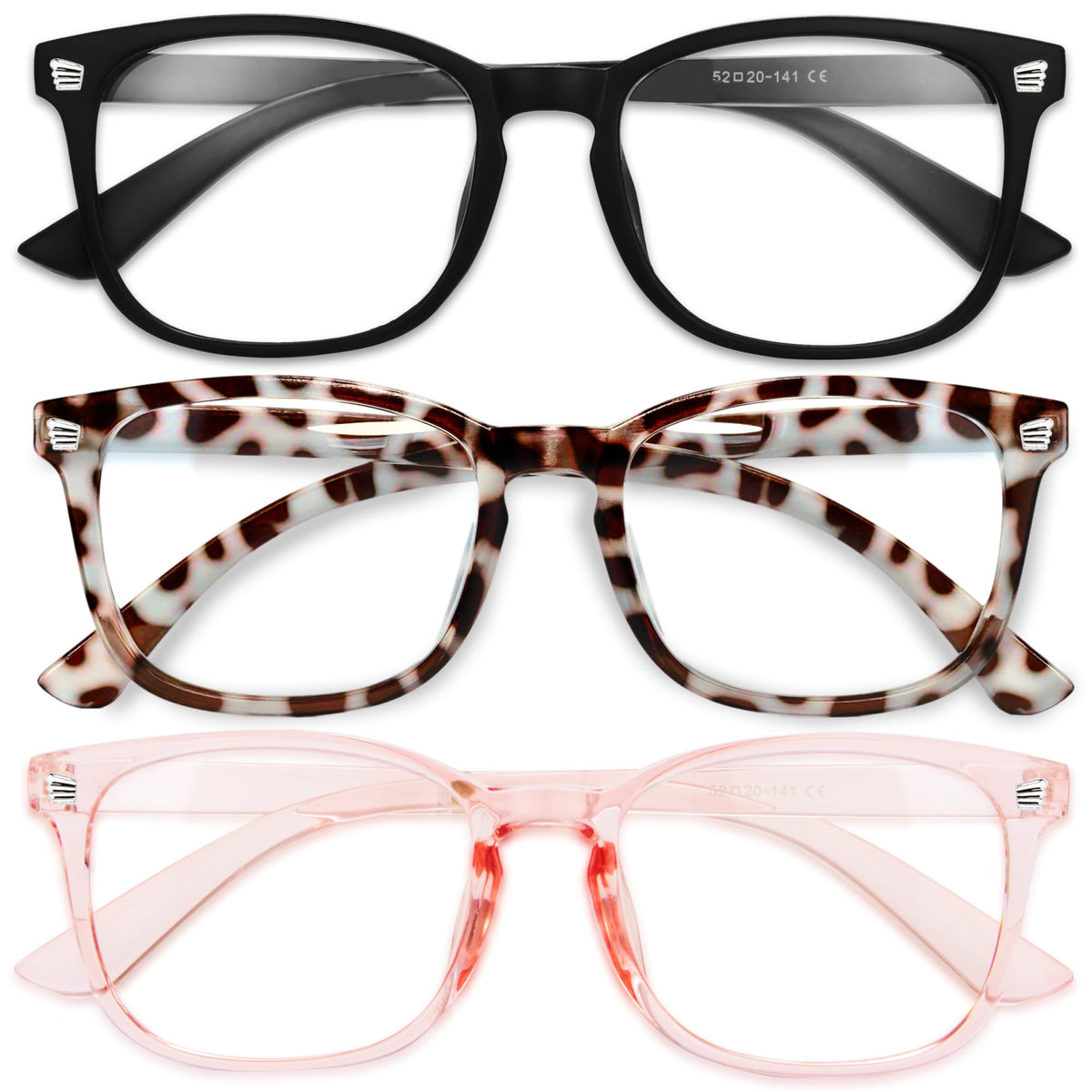 Gaoye stylish blue light glasses for women in a three-pack reduce eye strain during screen use