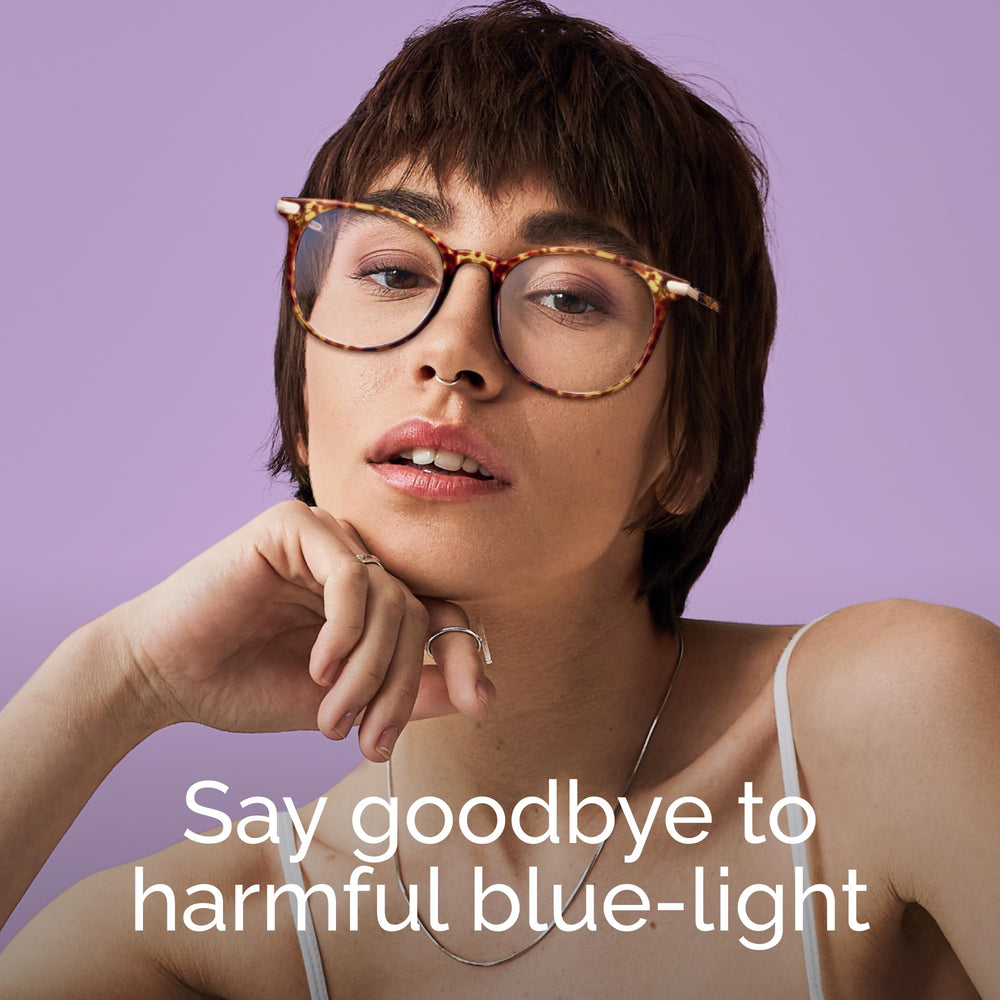 Gaoye Tea Leopard round front view showcases amber-tinted lenses for clearer screens.