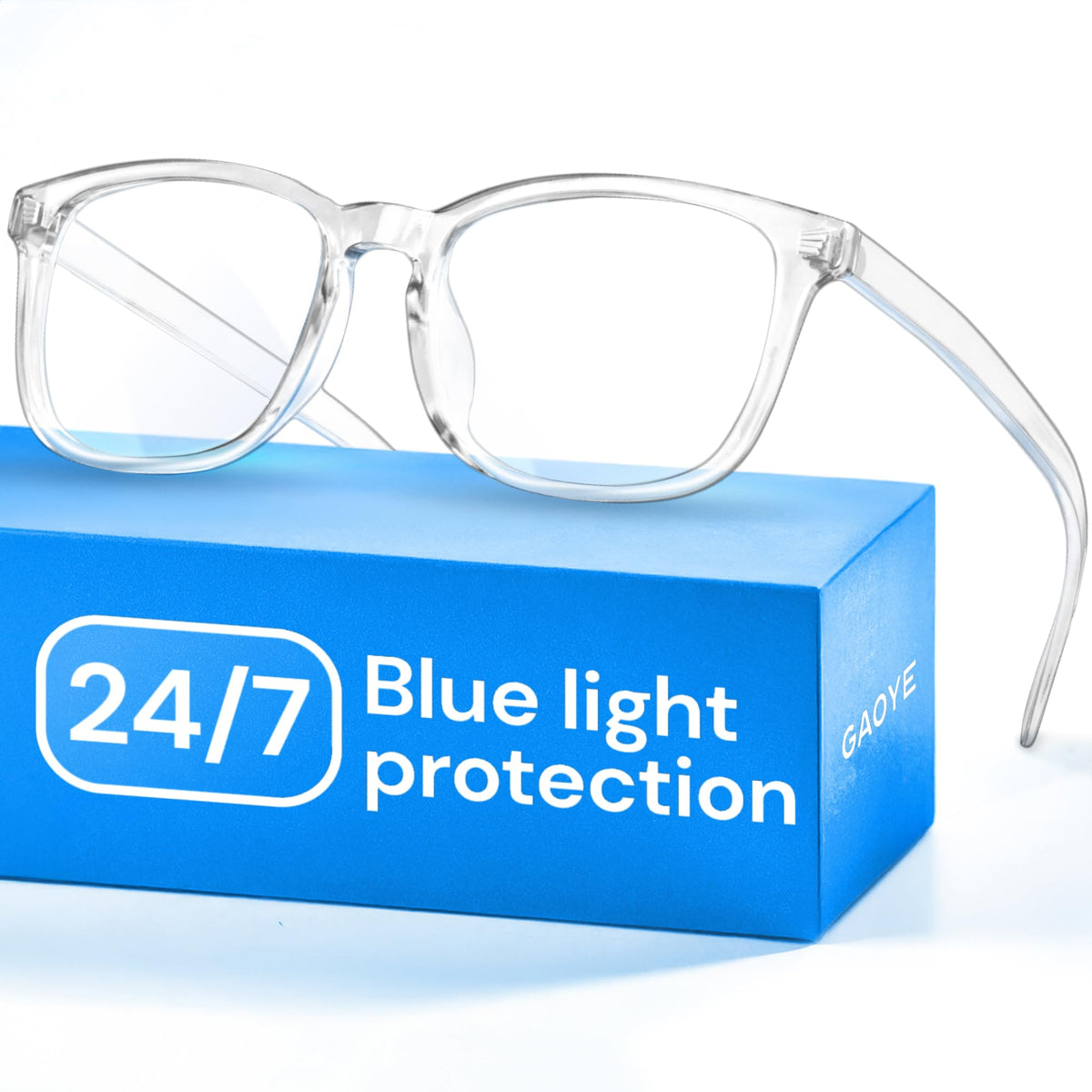 Gaoye transparent blue light glasses front view reducing screen glare for long work sessions