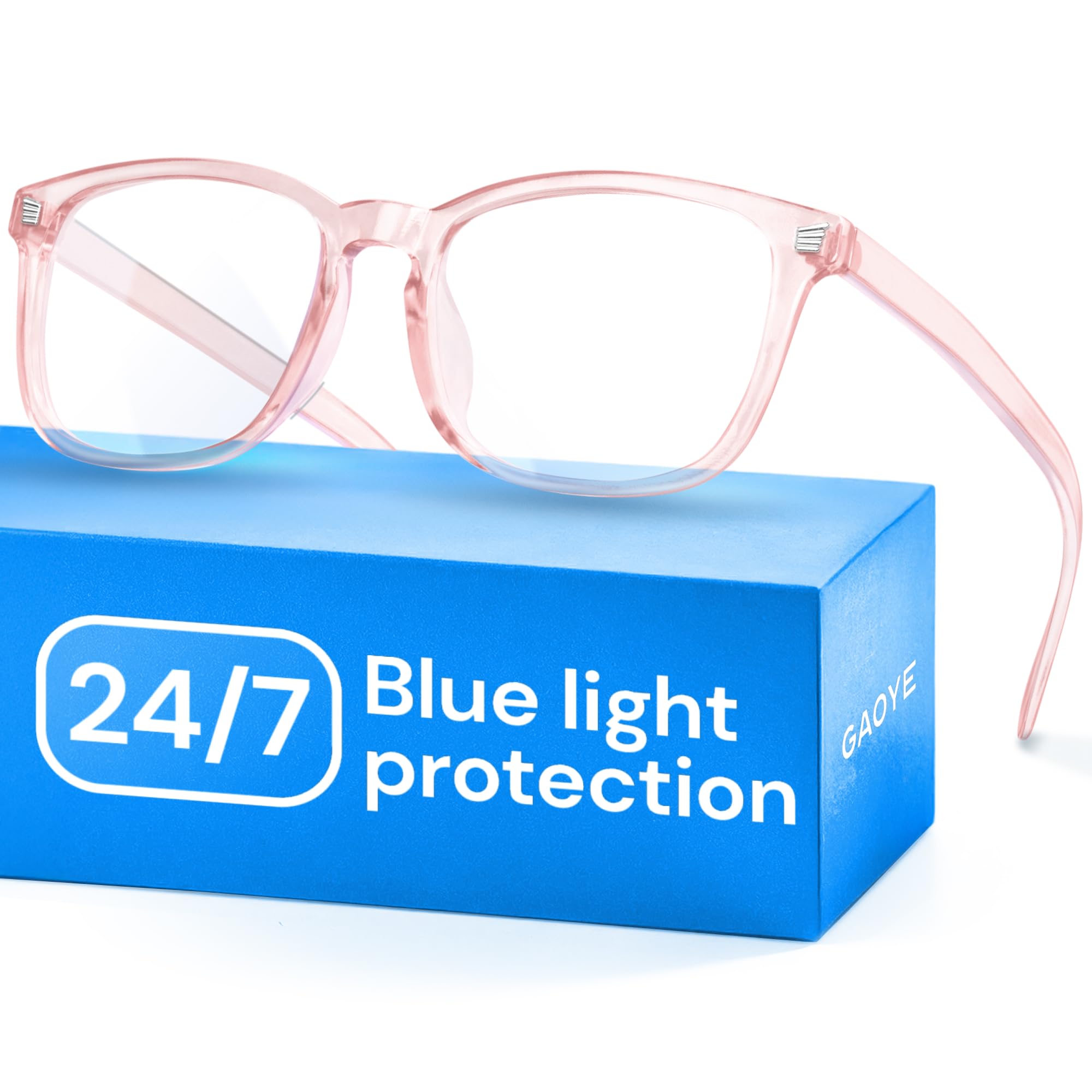 Gaoye transparent pink blue light glasses front view with screen-friendly protection