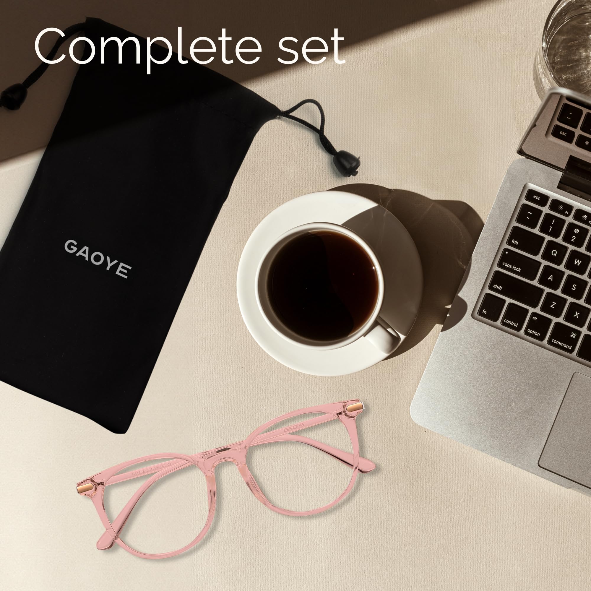 Gaoye travel ready blue light glasses pink frame on the go screen protection