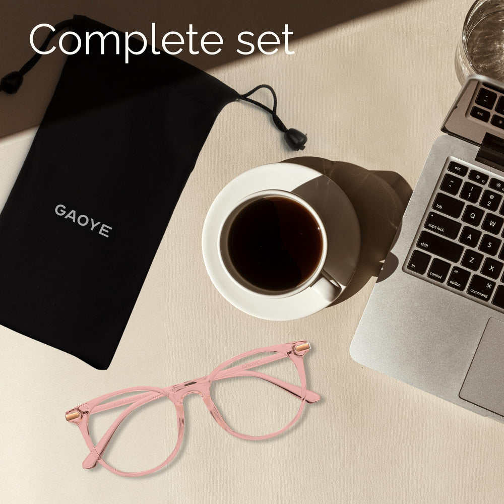 Gaoye travel ready blue light glasses pink frame on the go screen protection