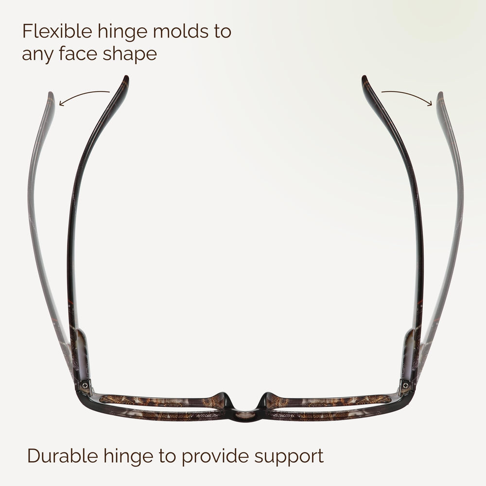 Gaoye frame detail showing flexible spring hinges for daily comfort.