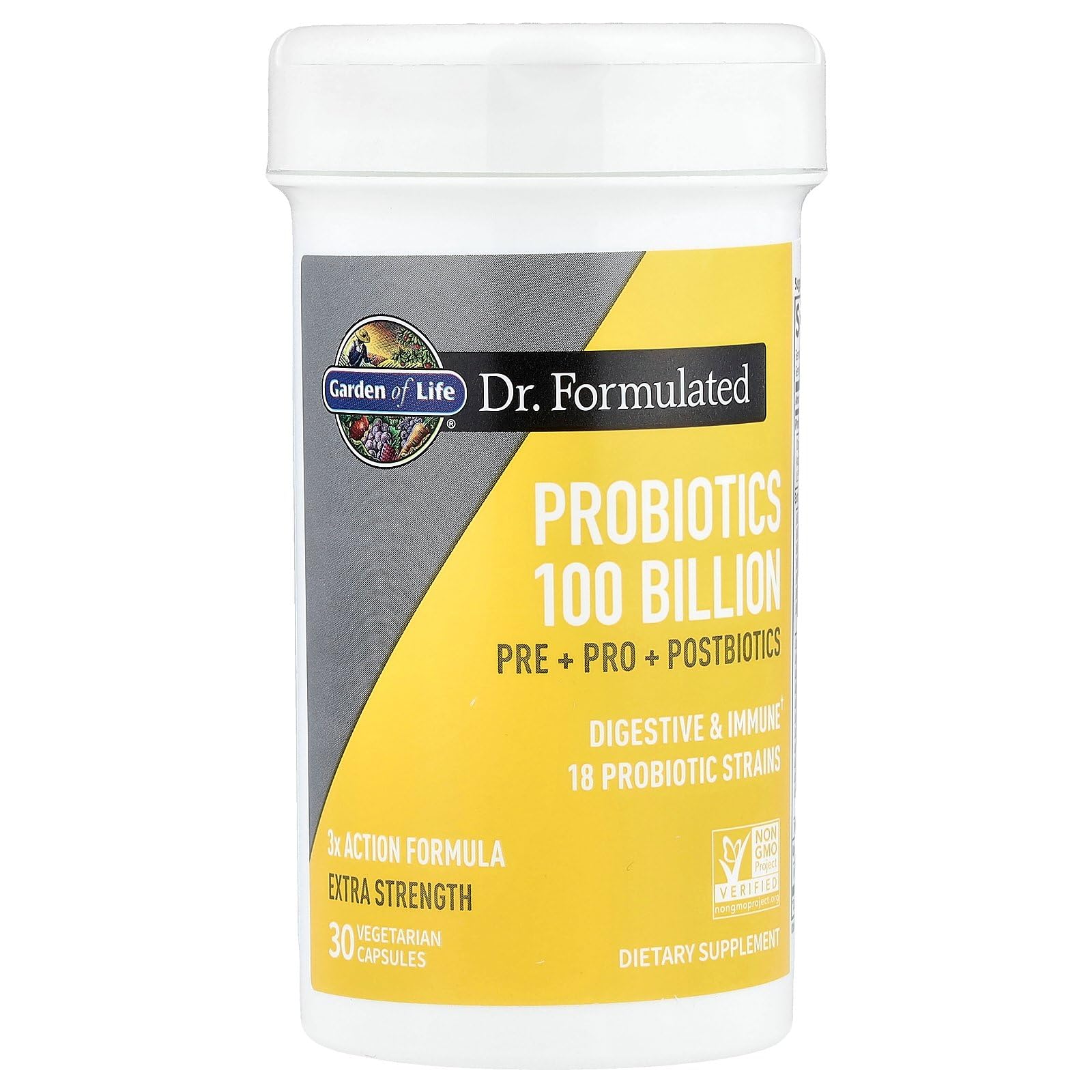 Garden of Life 100Billion CFU probiotic bottle close-up highlights shelf-stable capsules