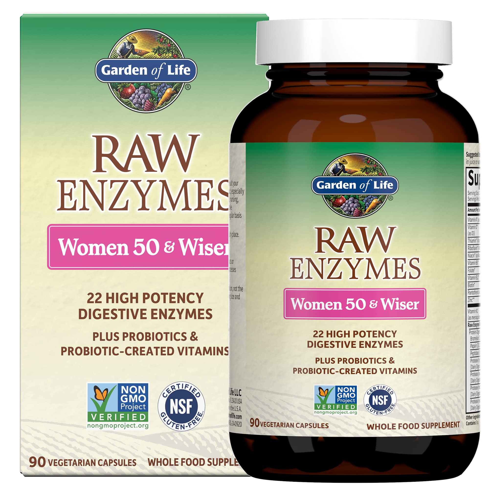 Garden of Life 22 Digestive Enzymes bottle close-up for targeted digestion support after meals.