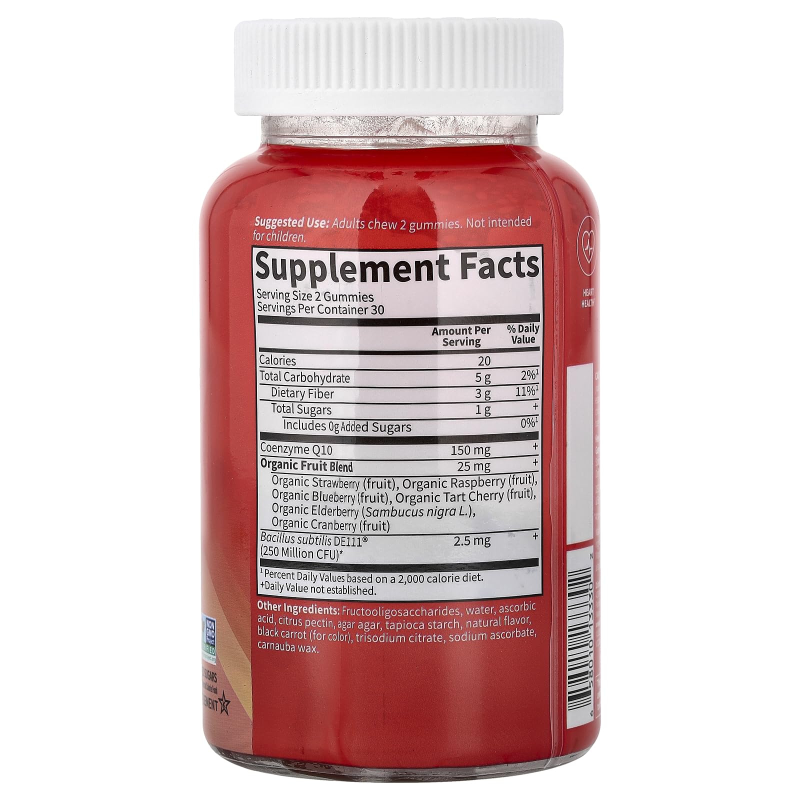Garden of Life CoQ10 Gummies fermented nutrients label close-up shows high bioavailability.