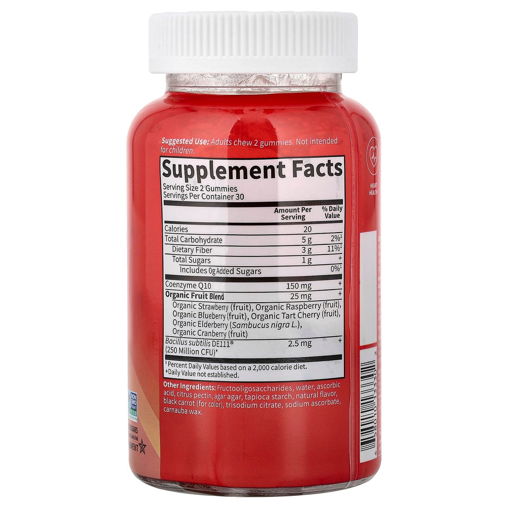 Garden of Life CoQ10 Gummies fermented nutrients label close-up shows high bioavailability.