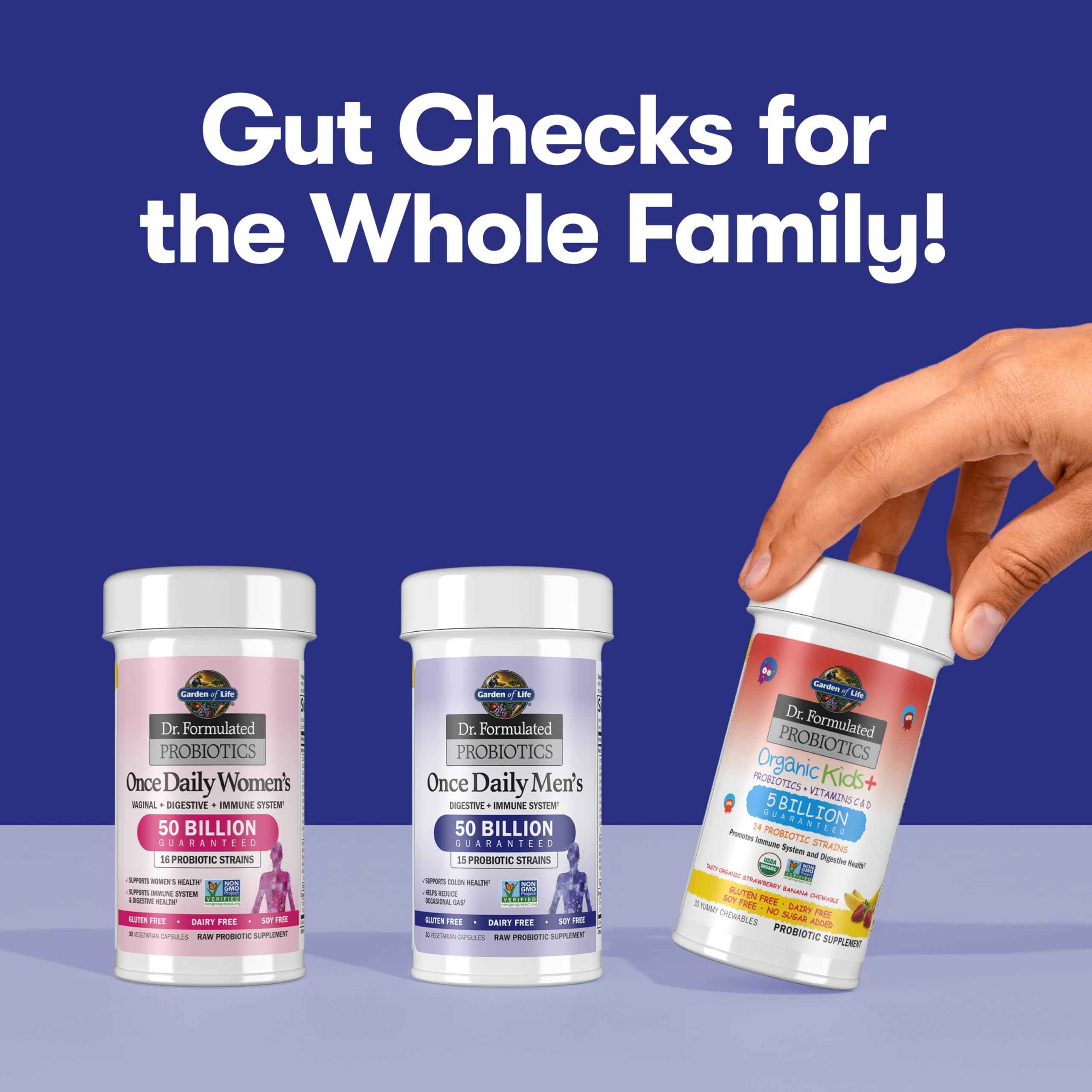 Garden of Life daily-use capsule with water shows quick consumption reminder.