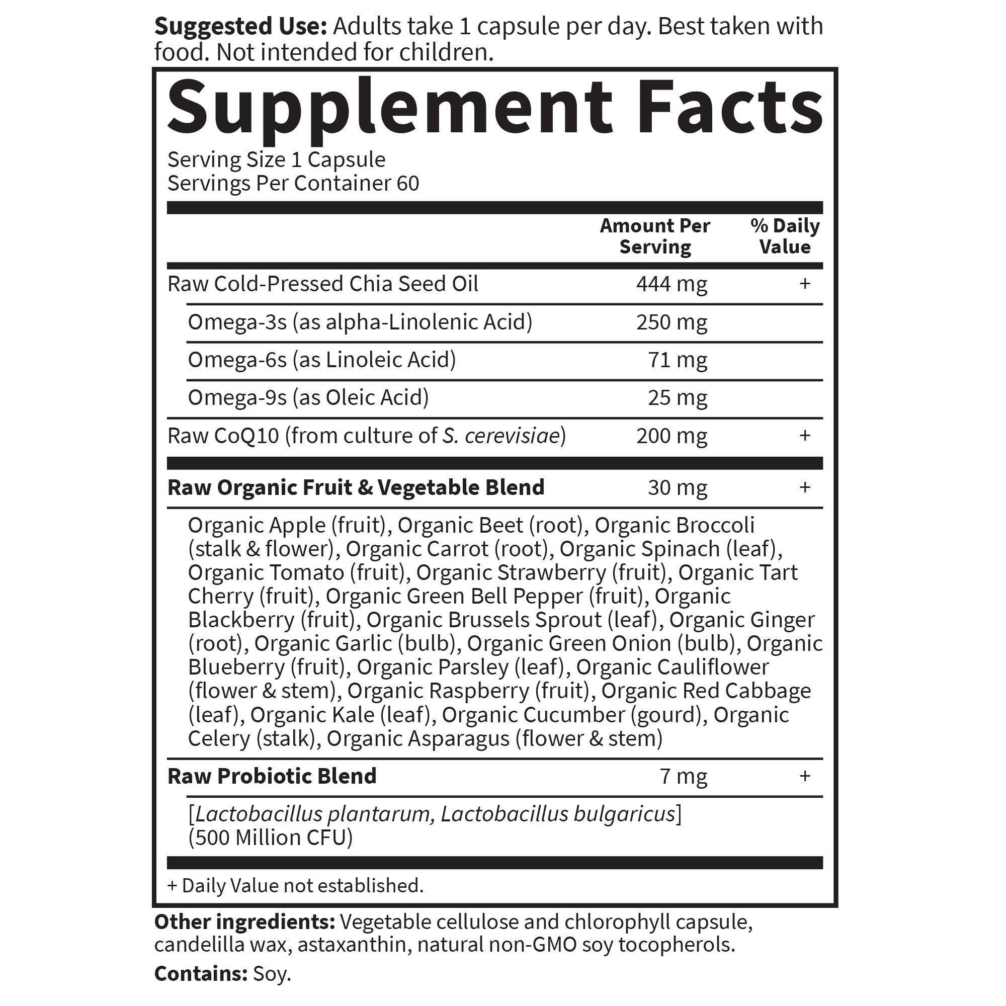 Garden of Life digestive health formula with probiotics and chia seed oil.
