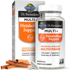 Garden of Life Dr. Formulated Multi+ Metabolism bottle front supports daily nutrient intake.