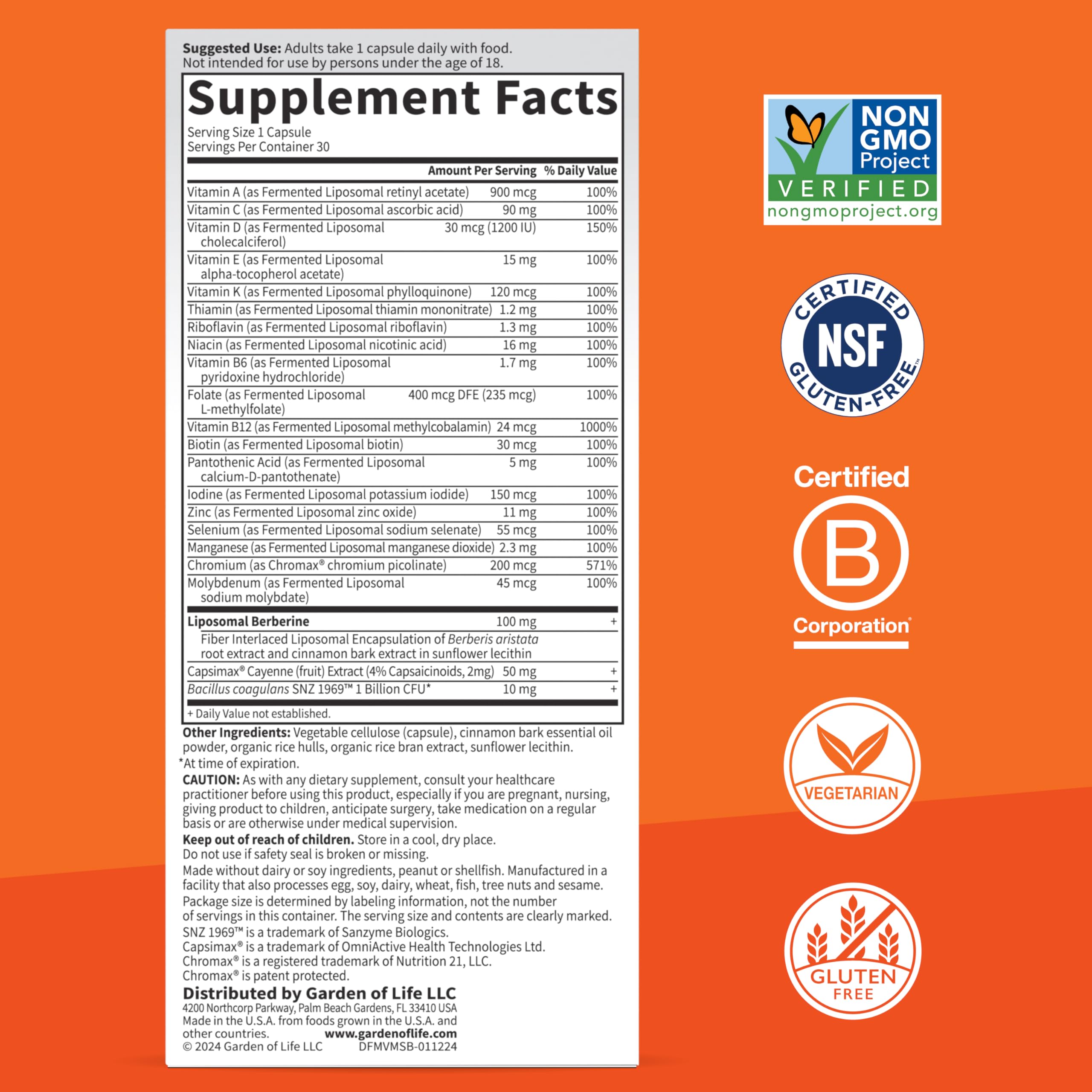 Garden of Life Capsimax cayenne extract label for metabolism boost.