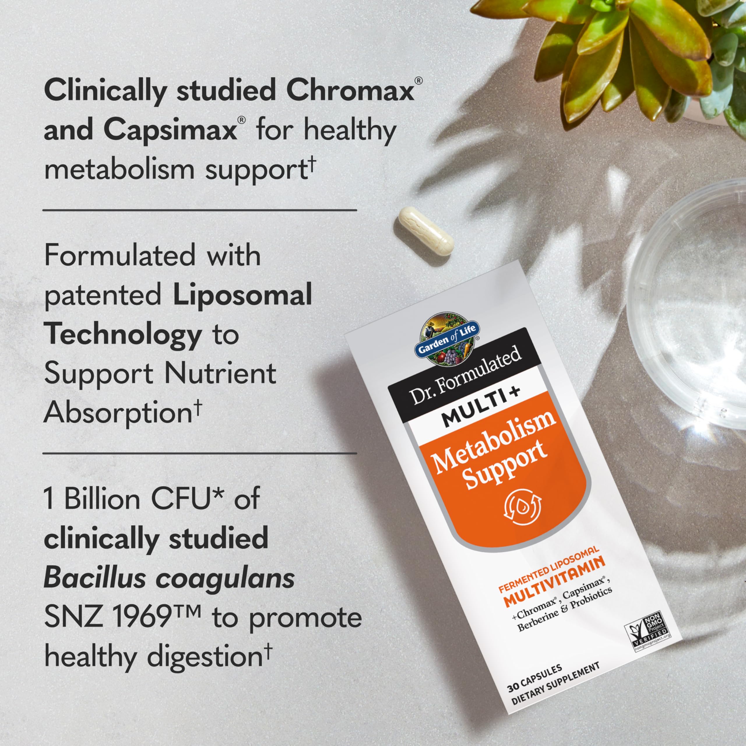 Garden of Life Multi+ capsules tray ready for daily use supporting metabolism.
