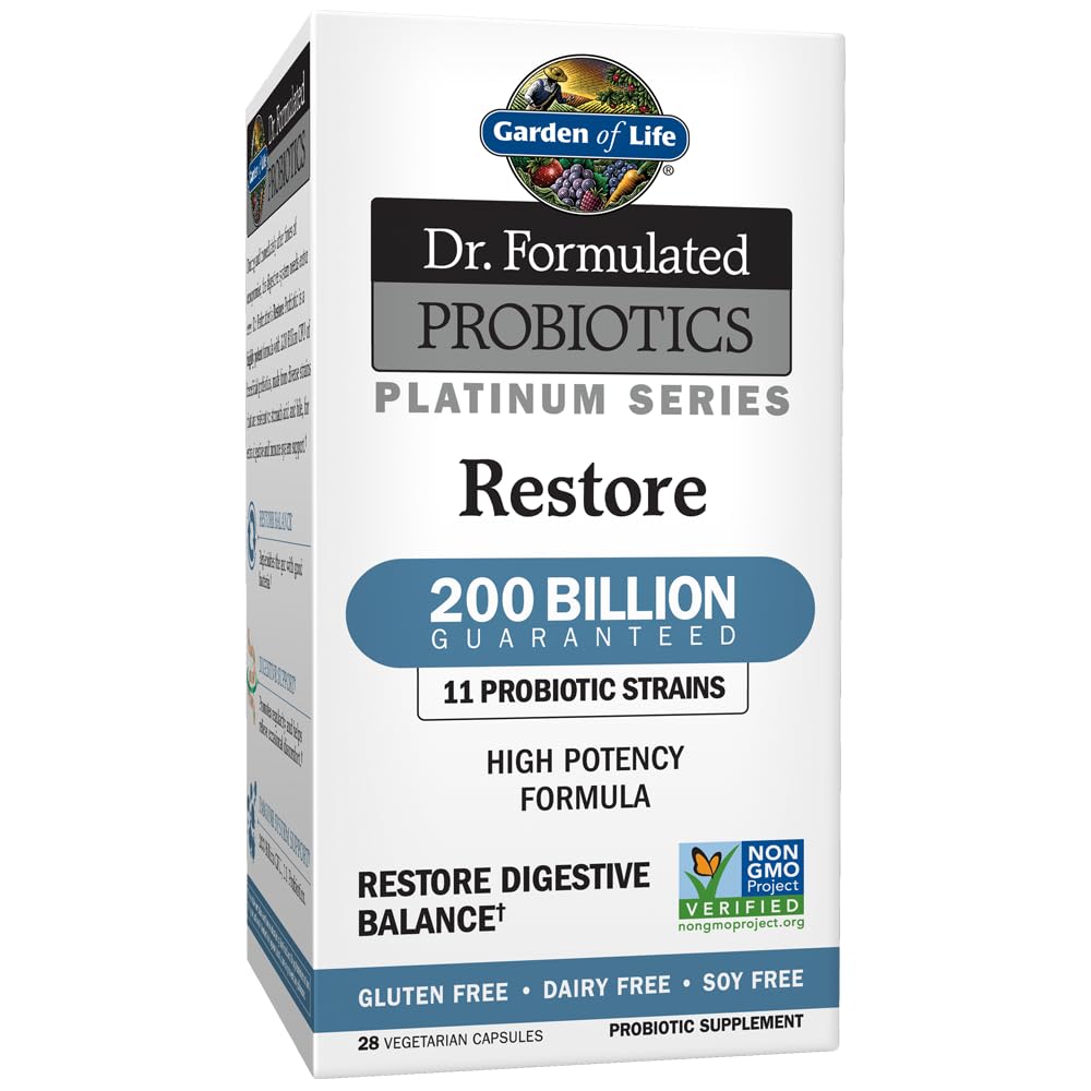 Garden of Life Dr. Formulated Probiotics Platinum Restore bottle, supports gut balance