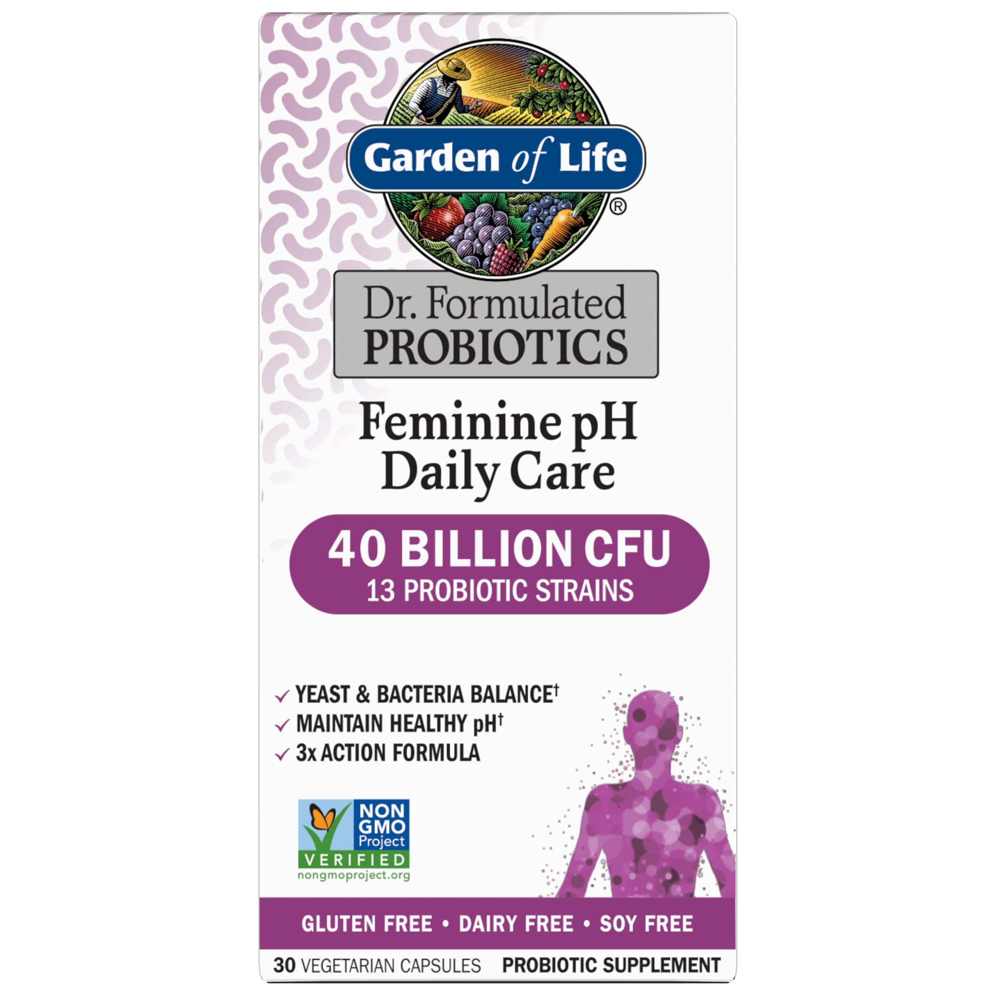 Garden of Life Femini Ph Daily Care bottle front shows organic probiotic capsules